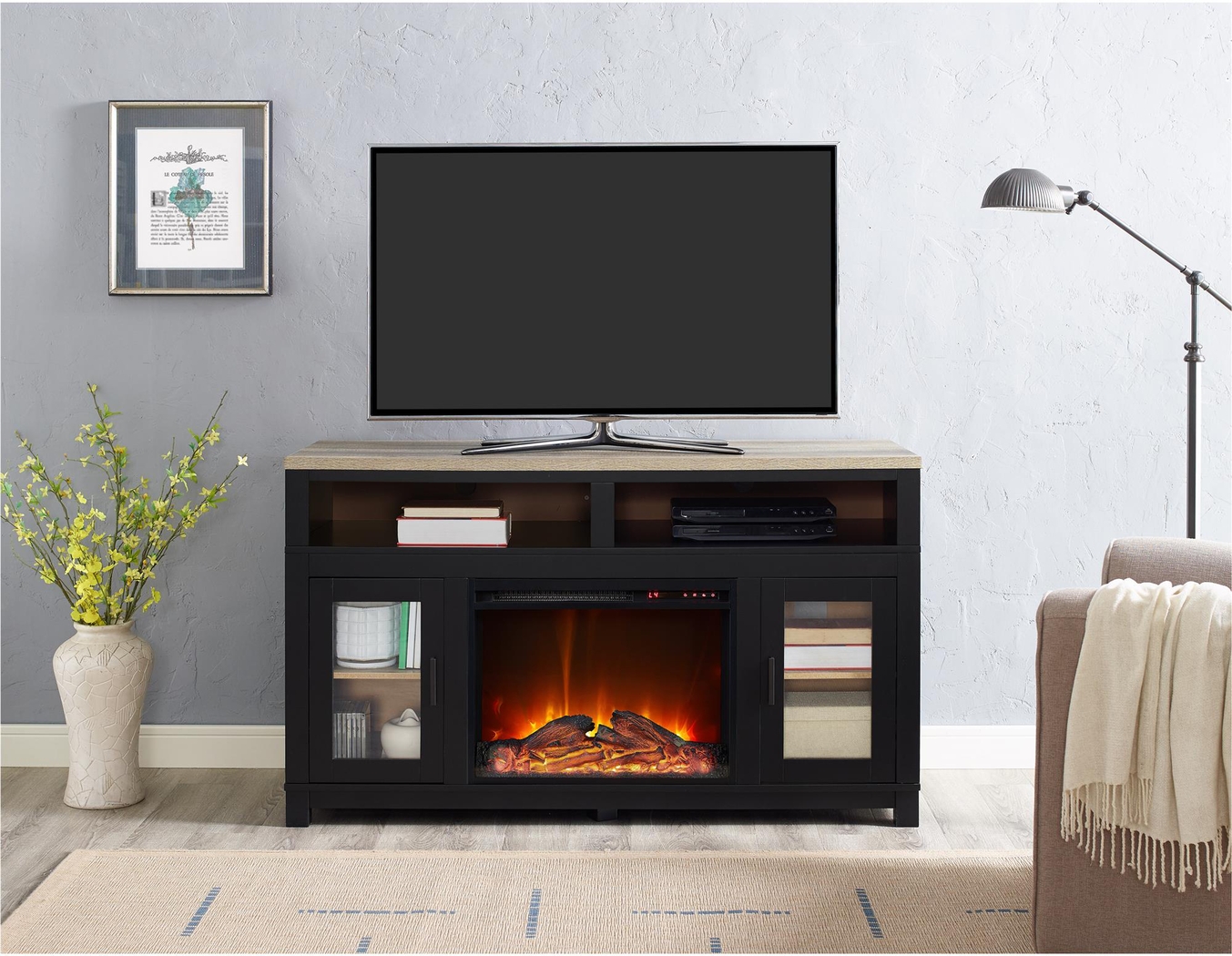 Bingen Black 54 in. Console with Electric Fireplace - Thumbnail - Image 6