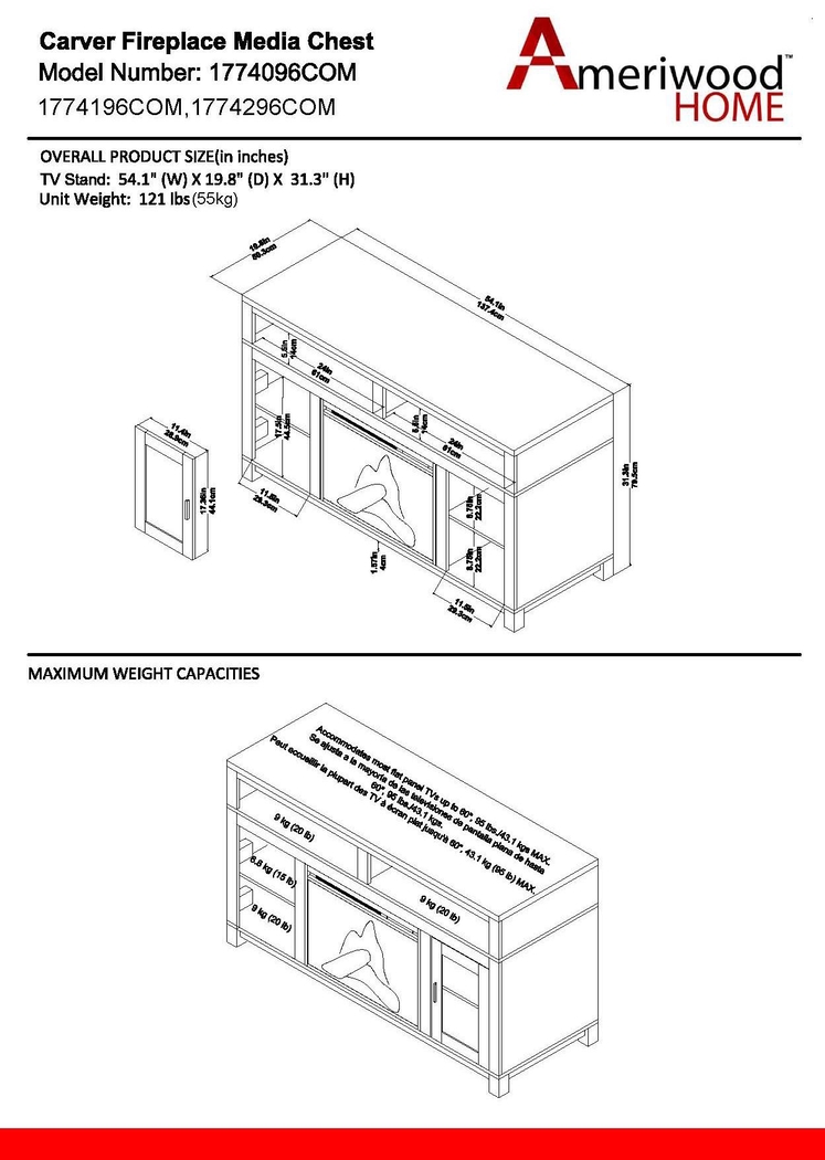 Bingen Black 54 in. Console with Electric Fireplace - Thumbnail - Image 8