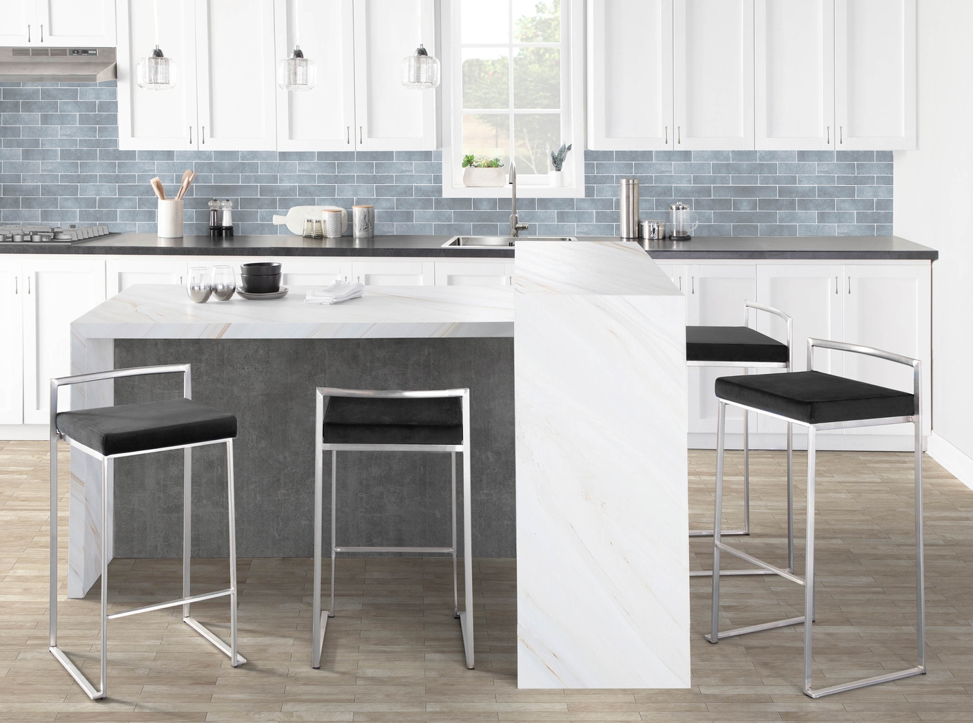 Birdlake IV Blue Barstool, Set of 3 - Thumbnail - Image 3