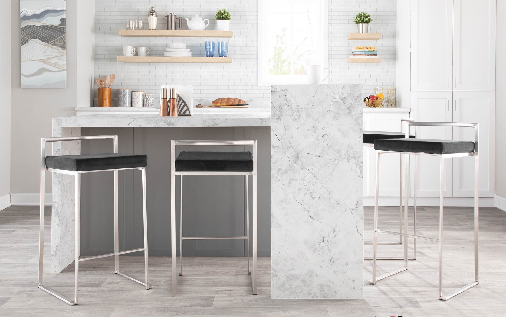 Birdlake IV Blue Barstool, Set of 3 - Thumbnail - Image 4