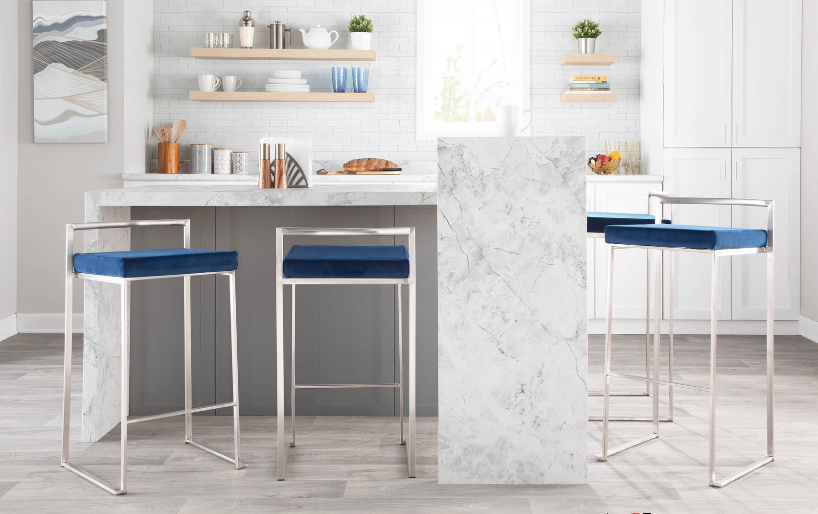 Birdlake IV Blue Barstool, Set of 3 - Thumbnail - Image 5