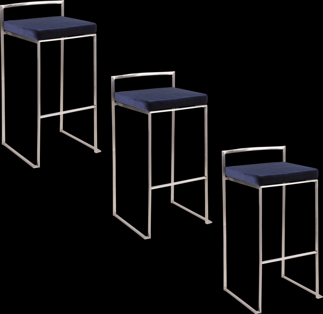 Birdlake IV Blue Barstool, Set of 3 - Thumbnail - Image 1