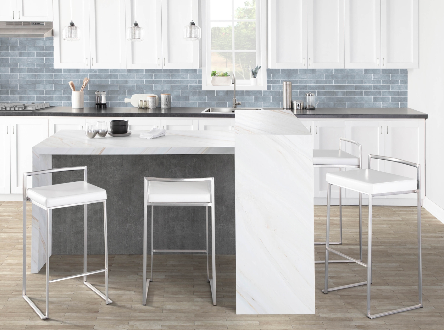 Birdlake IV White Barstool, Set of 2 - Thumbnail - Image 4