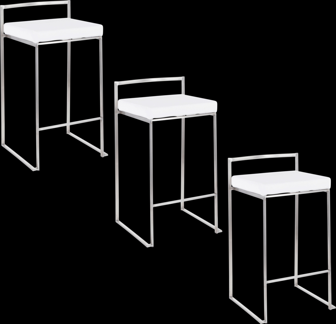 Birdlake IX White Counter Height Stool, Set of 3 - Thumbnail - Image 1