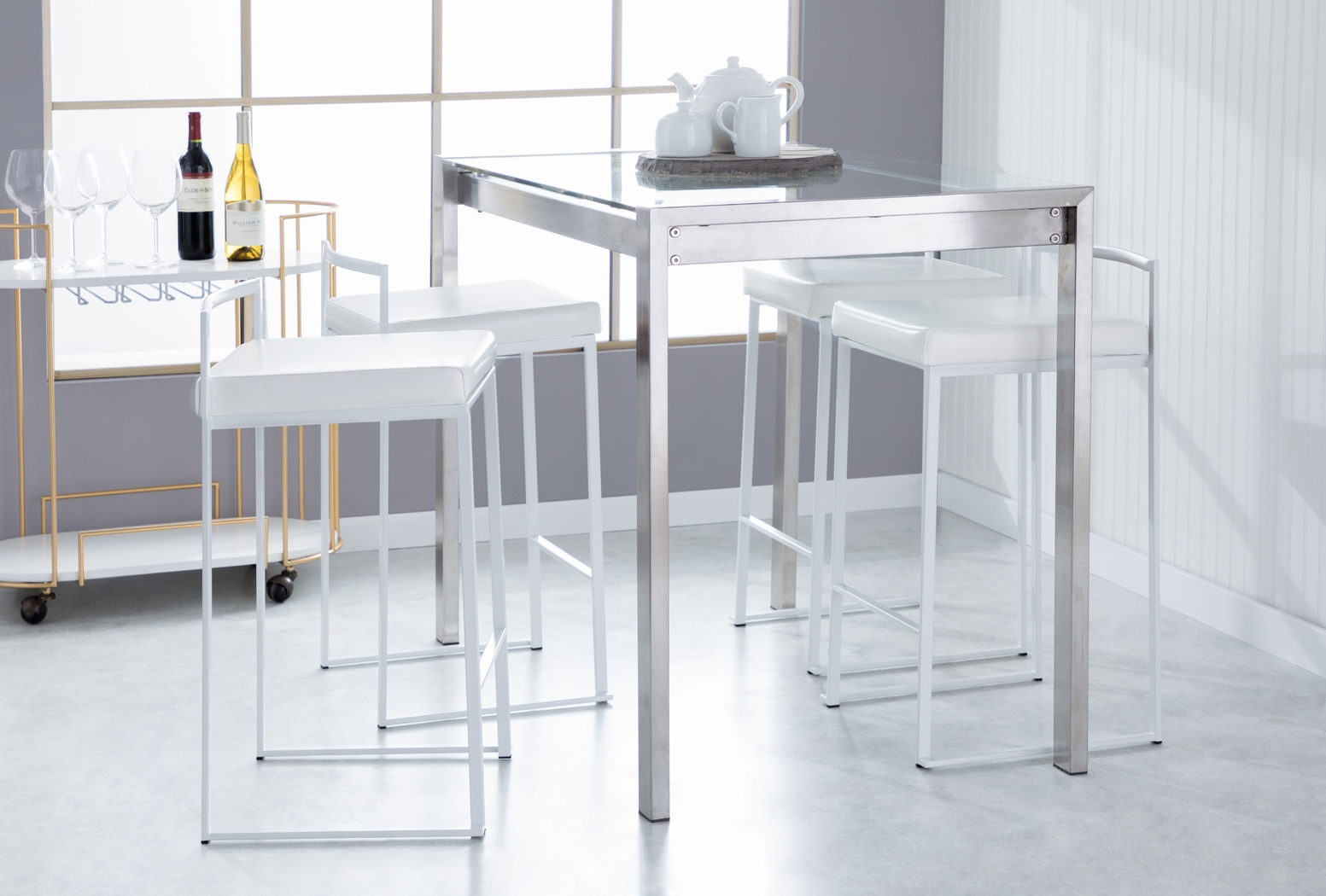 Birdlake V White Counter Height Stool, Set of 3 - Thumbnail - Image 2