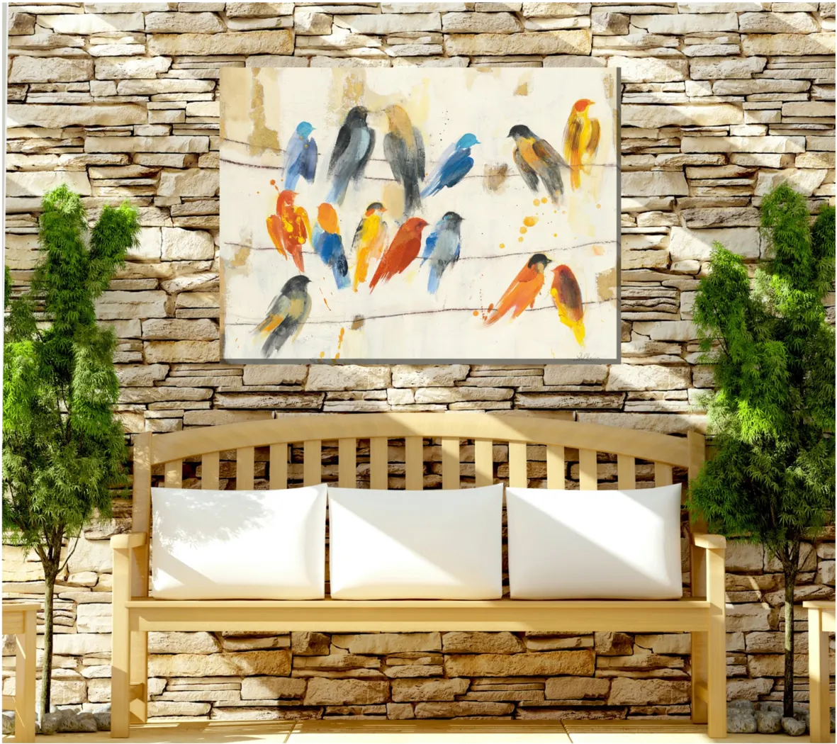 Birds On Wire Cream Indoor/Outdoor Wall Art - Thumbnail - Image 2