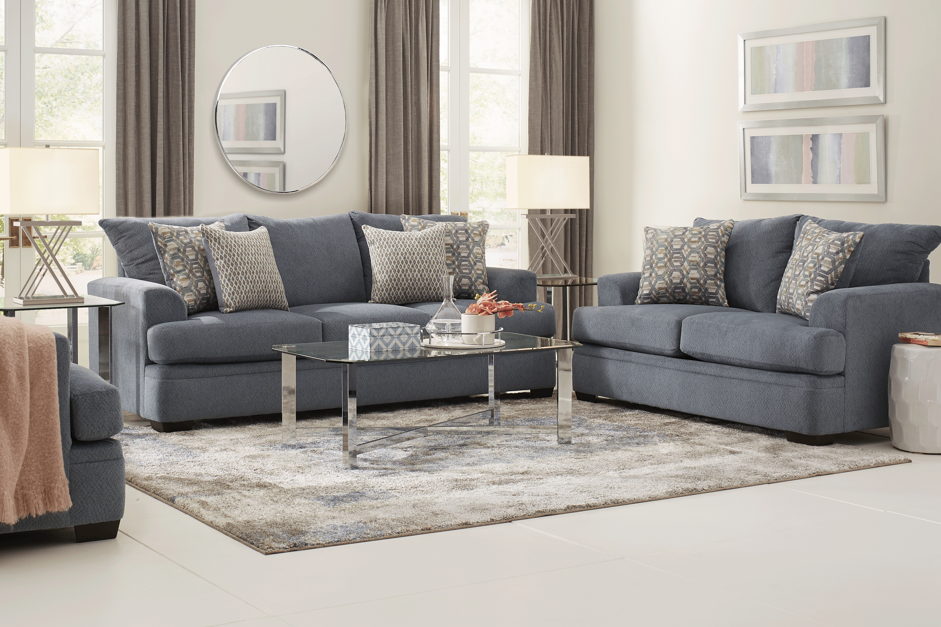 Blair Park Bluestone 7 Pc Living Room with Gel Foam Sleeper Sofa - Thumbnail - Image 1