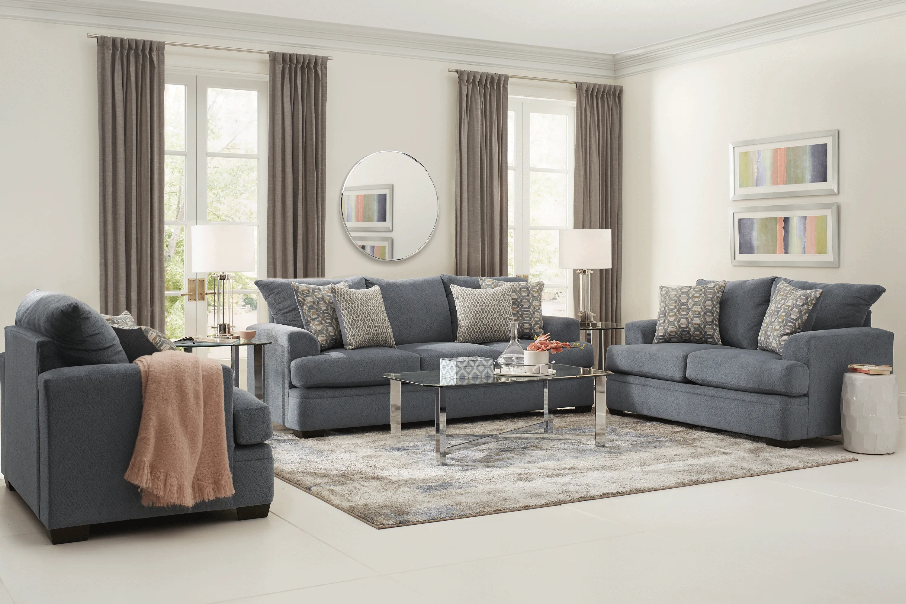 Blair Park Bluestone 7 Pc Living Room with Sleeper Sofa - Thumbnail - Image 1