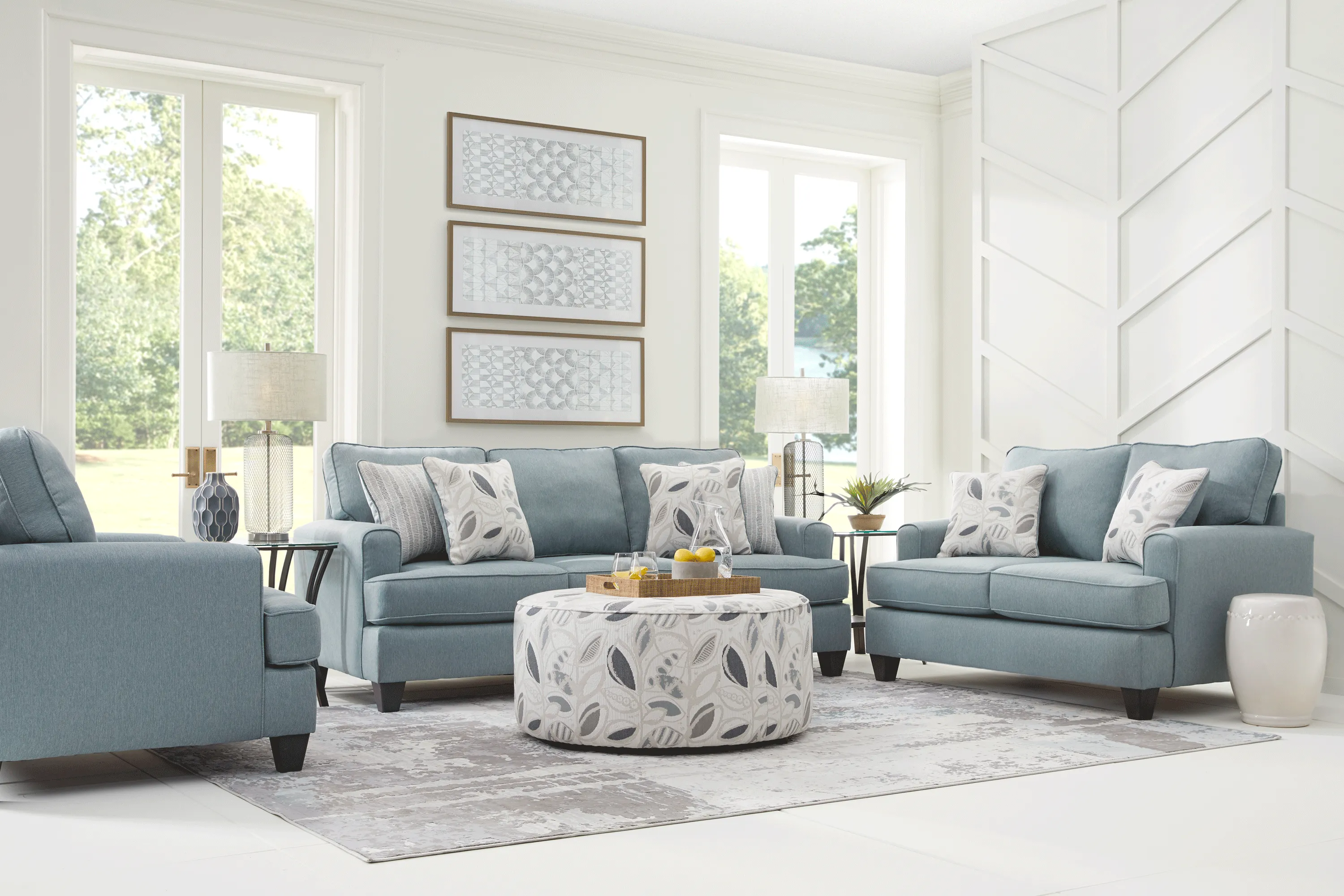 Blooming Grove Aqua 3 Pc Living Room - Thumbnail - Image 1