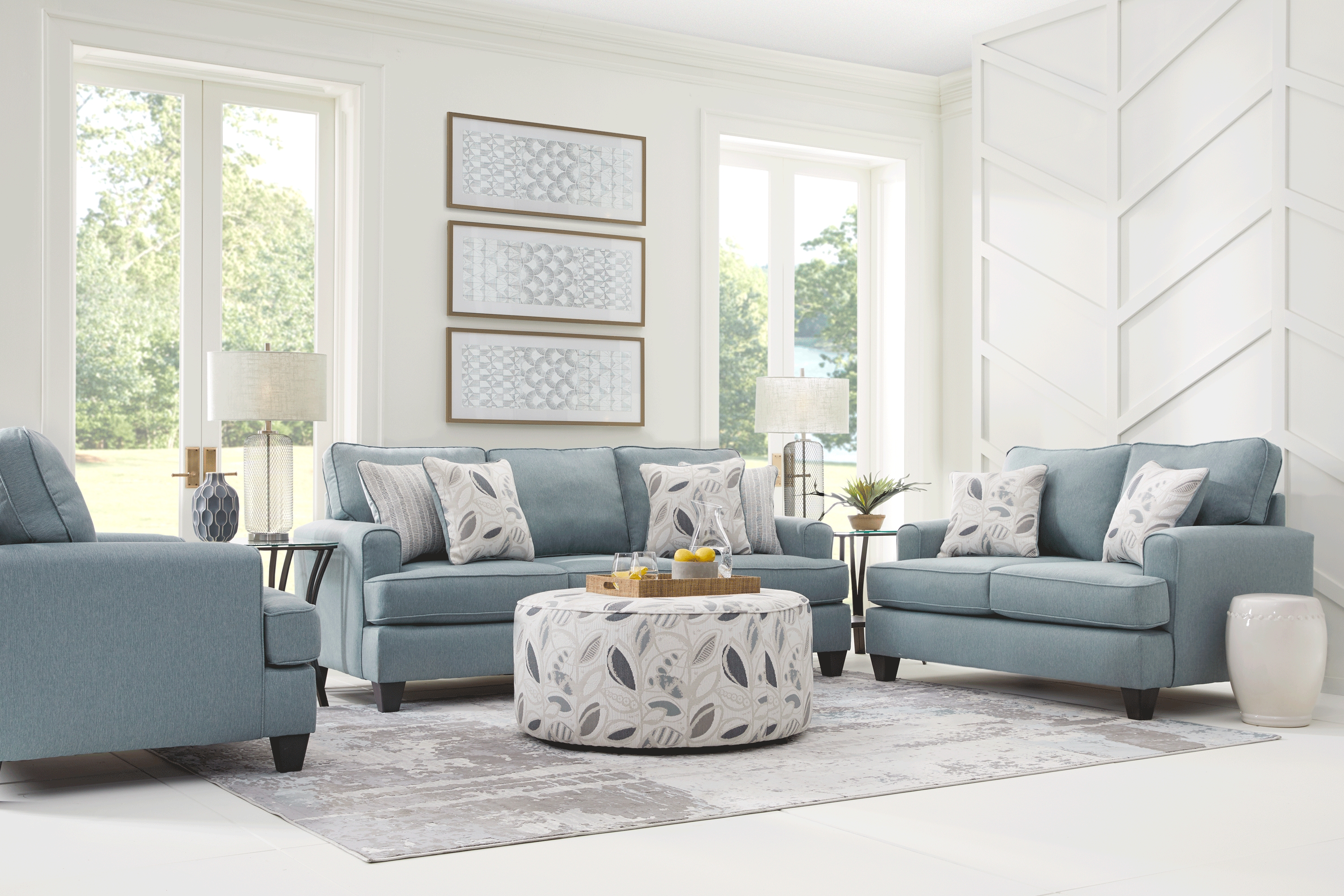 Blooming Grove Aqua 8 Pc Living Room - Thumbnail - Image 1