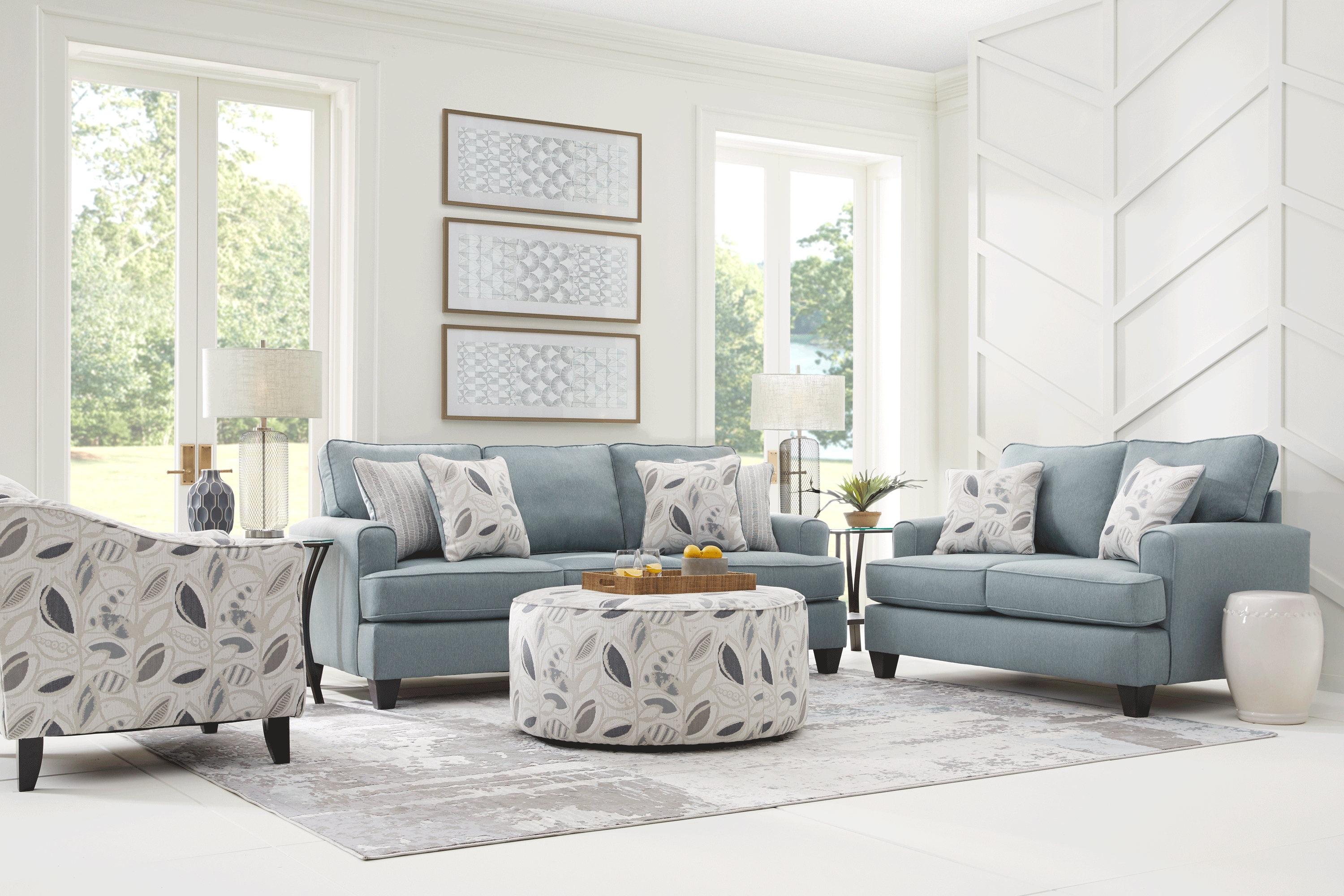 Blooming Grove Aqua 8 Pc Living Room - Thumbnail - Image 1