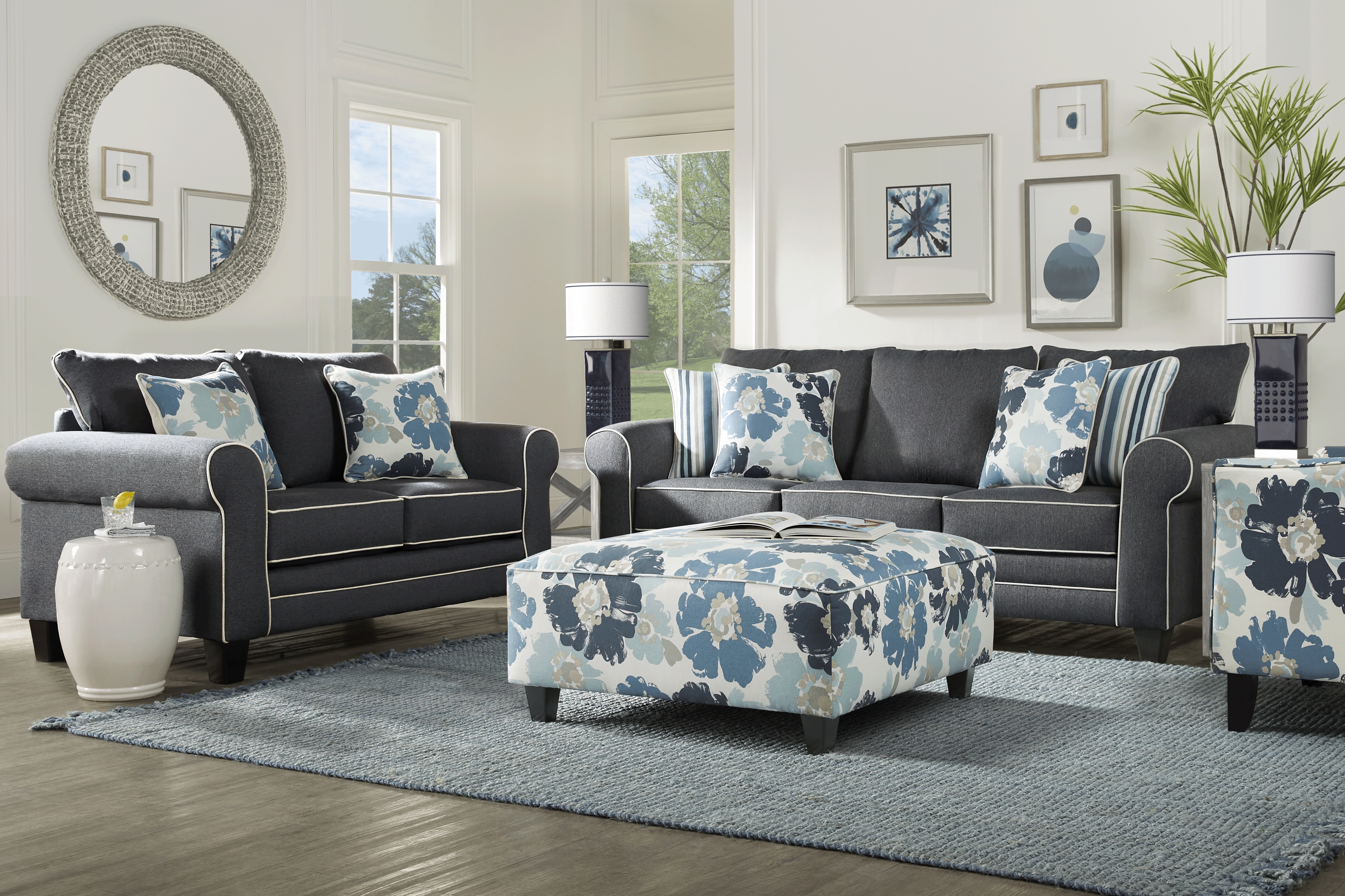 Blossom Fields Blue Sofa - Thumbnail - Image 2