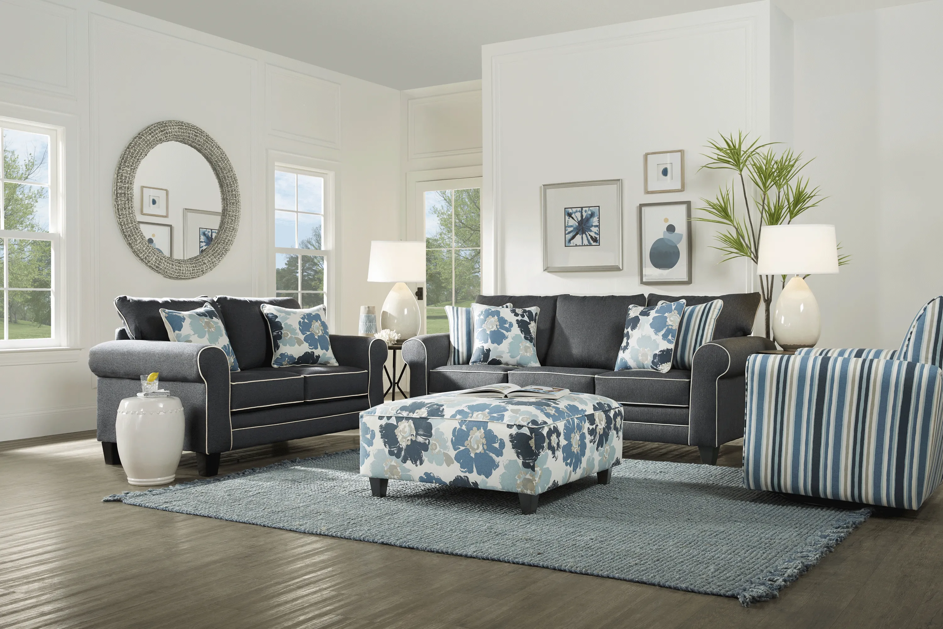 Blossom Fields Blue 7 Pc Living Room - Thumbnail - Image 1