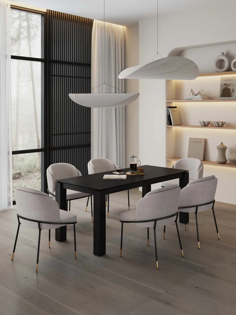 Bluebonnett Black and Beige 7 Pc Dining Table Set - Thumbnail - Image 2