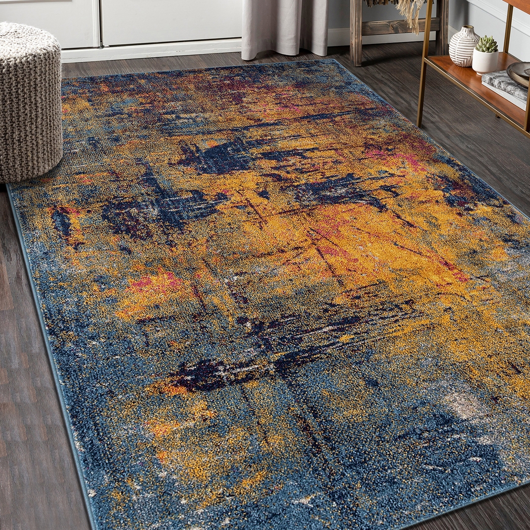 Borve Orange/Navy 7'6 x 9'6 Rug - Thumbnail - Image 2