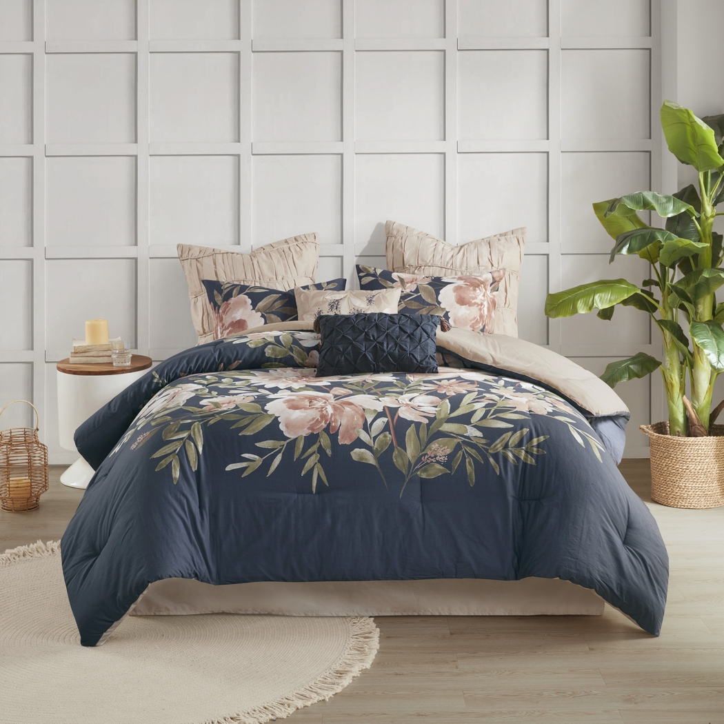 Bottlebrush Navy 8 Pc Queen Comforter Set - Thumbnail - Image 2