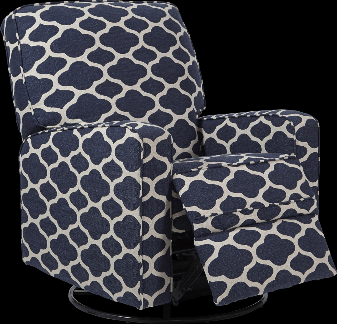 Braemoor Blue Polyester Fabric Swivel Recliner | Rooms to Go