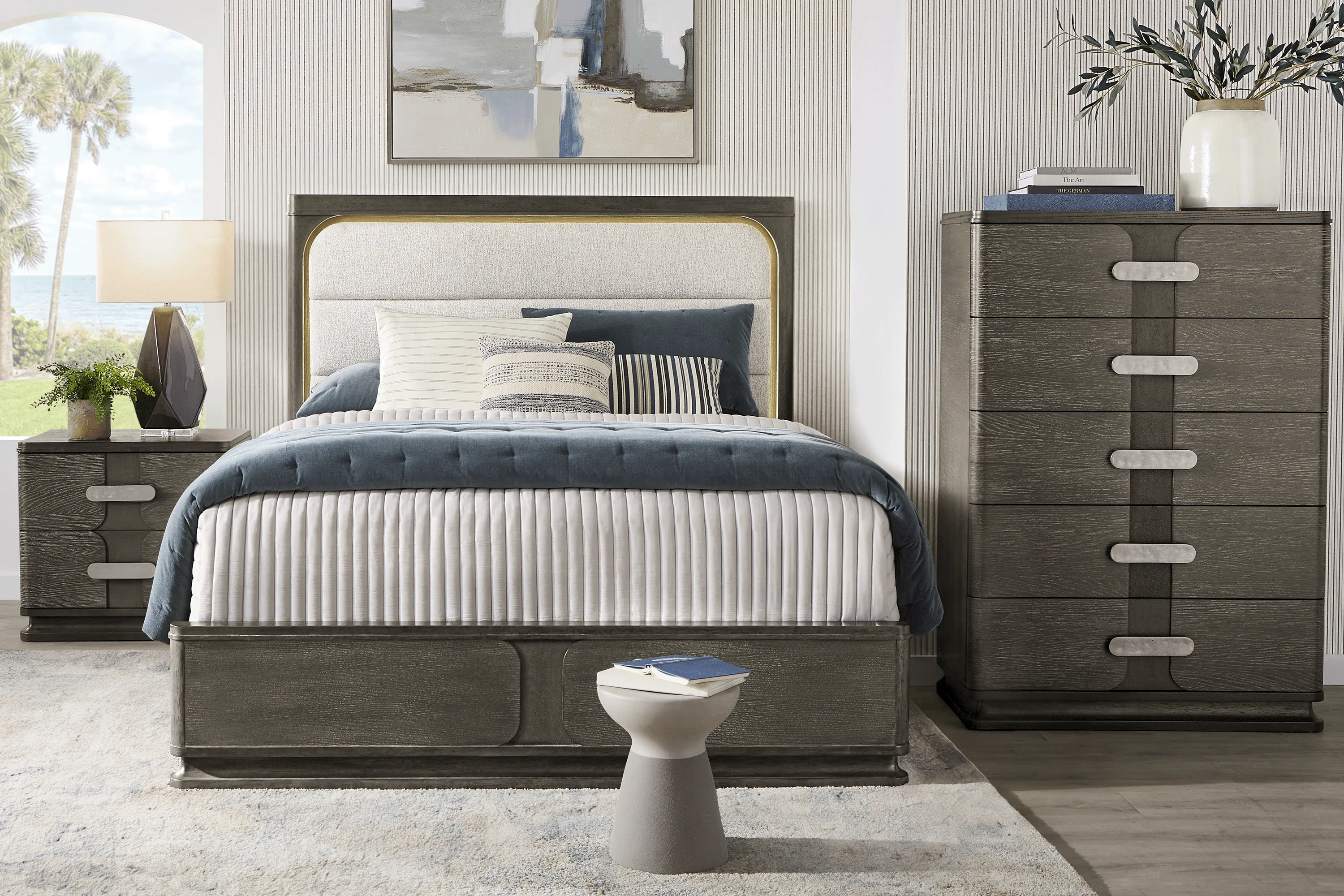 Branwyn 5 Pc Slate Gray Cream Beige King Bedroom Set With 3 Pc King Bed ...