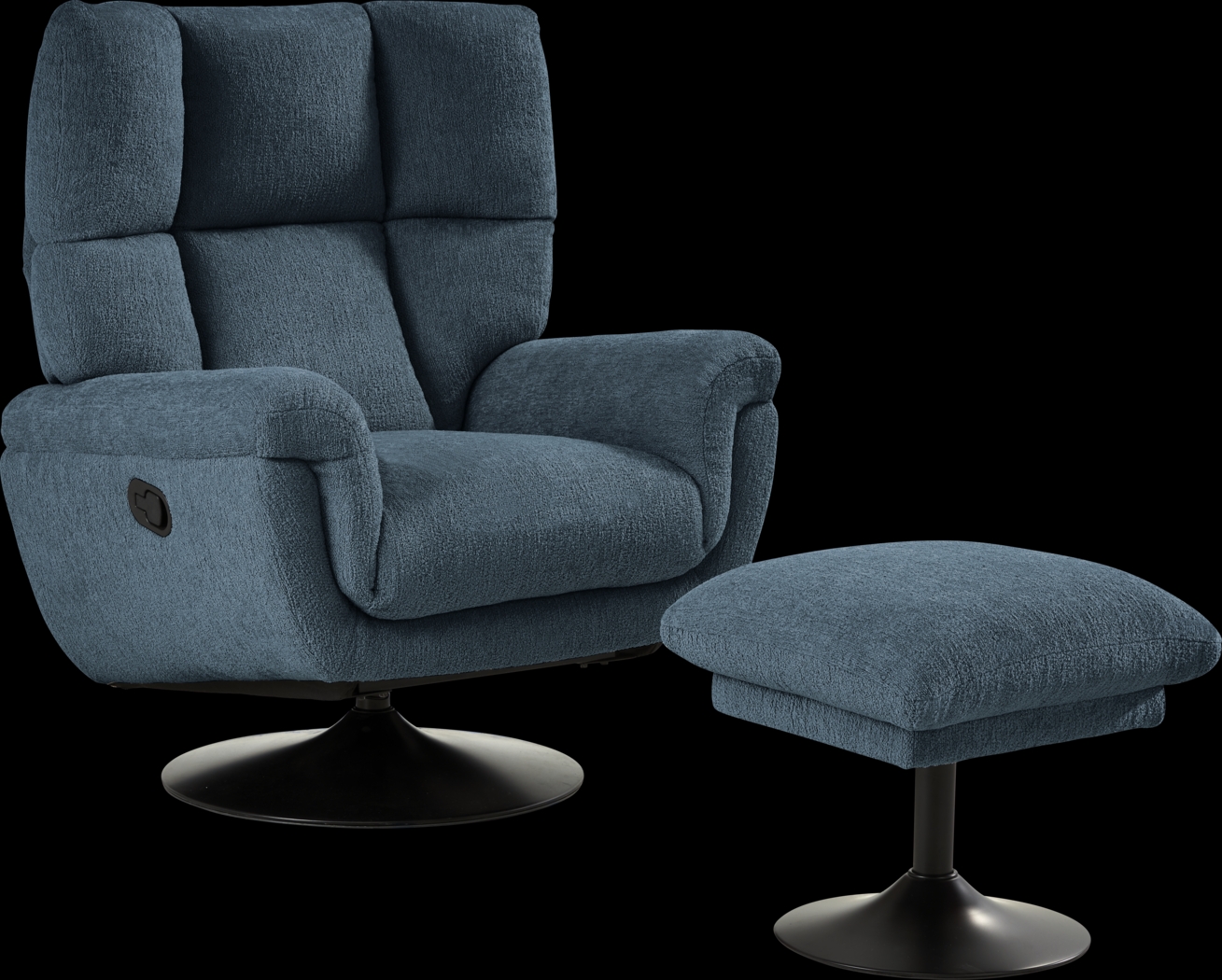 Braselton Blue Swivel Recliner and Ottoman - Thumbnail - Image 1