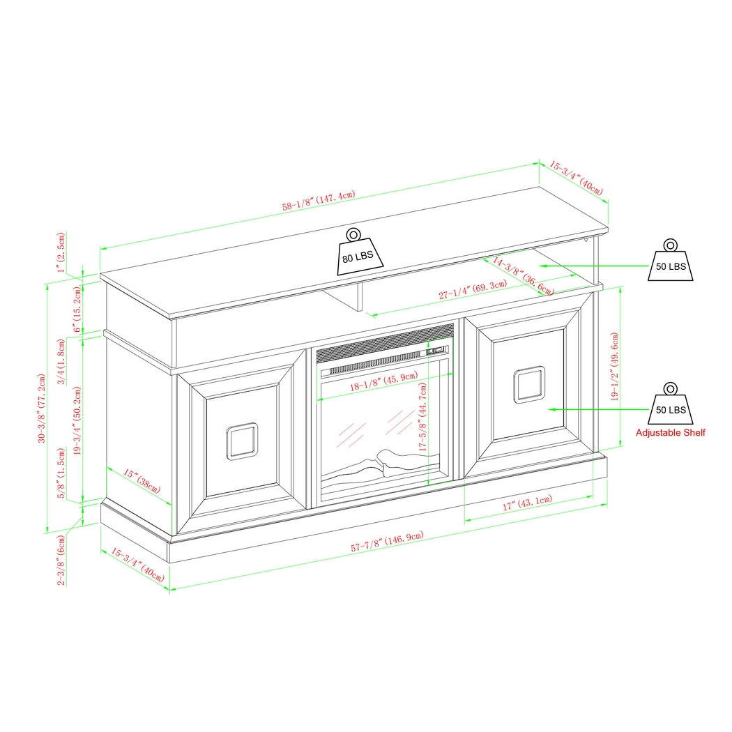 Brassiewood Birch 58 in. Console With Electric Fireplace - Thumbnail - Image 8