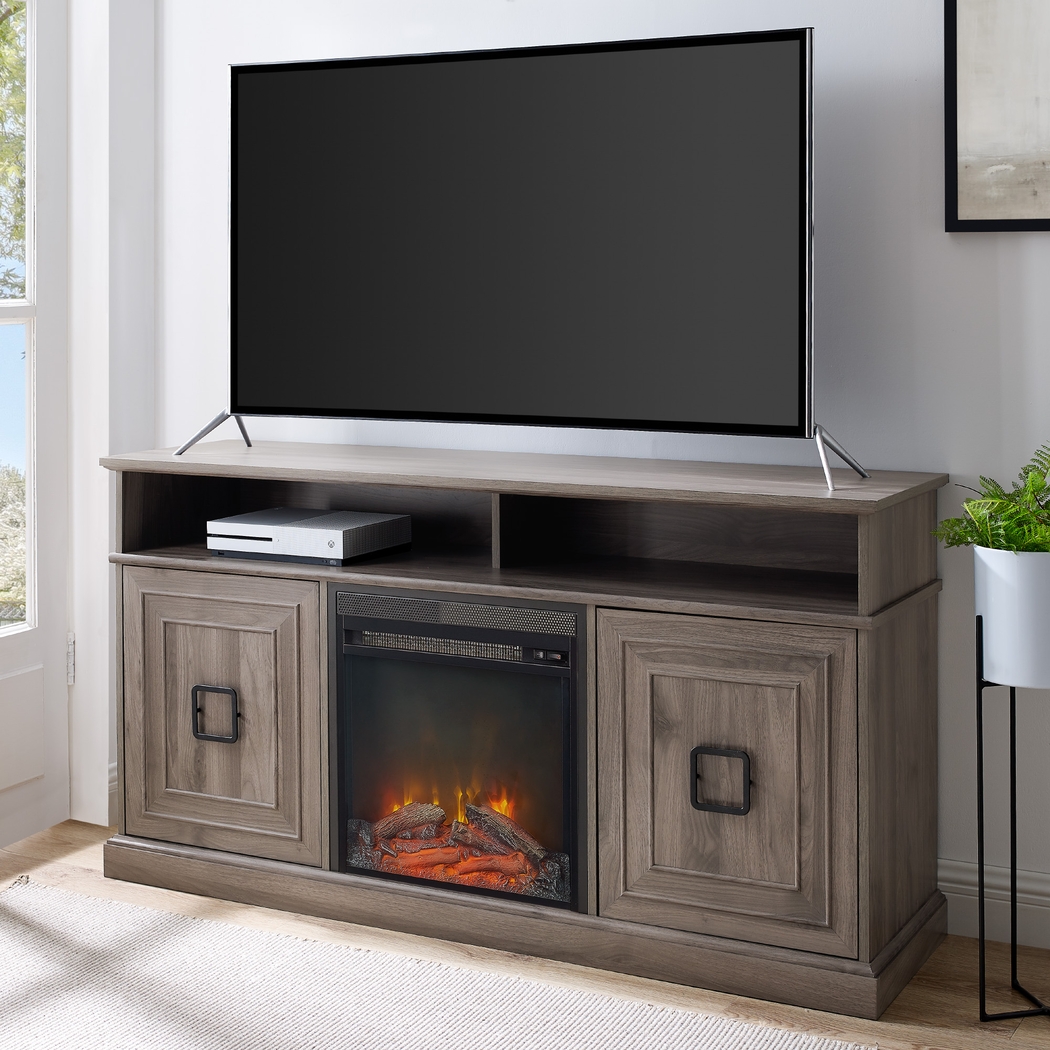 Brassiewood Gray 58 in. Console With Electric Fireplace - Thumbnail - Image 4
