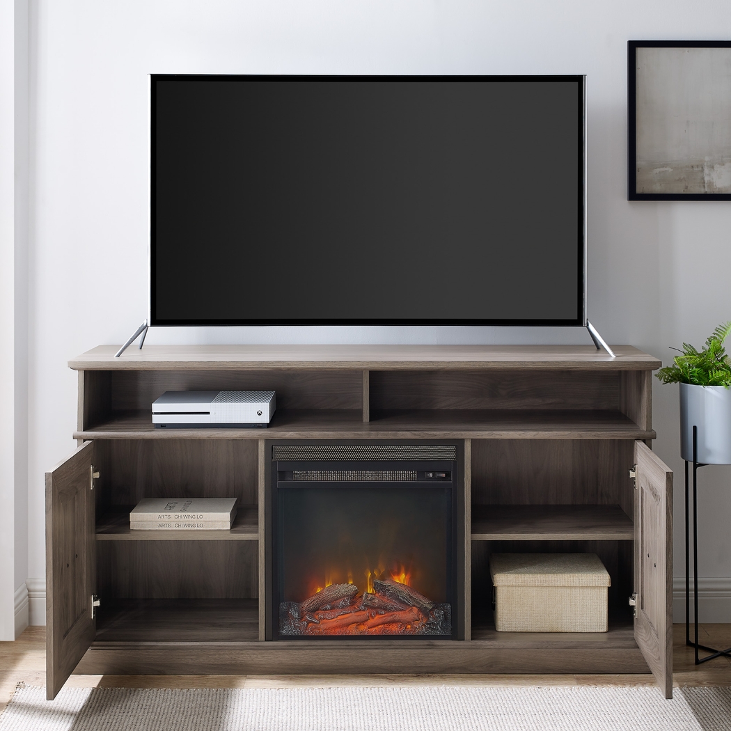 Brassiewood Gray 58 in. Console With Electric Fireplace - Thumbnail - Image 6
