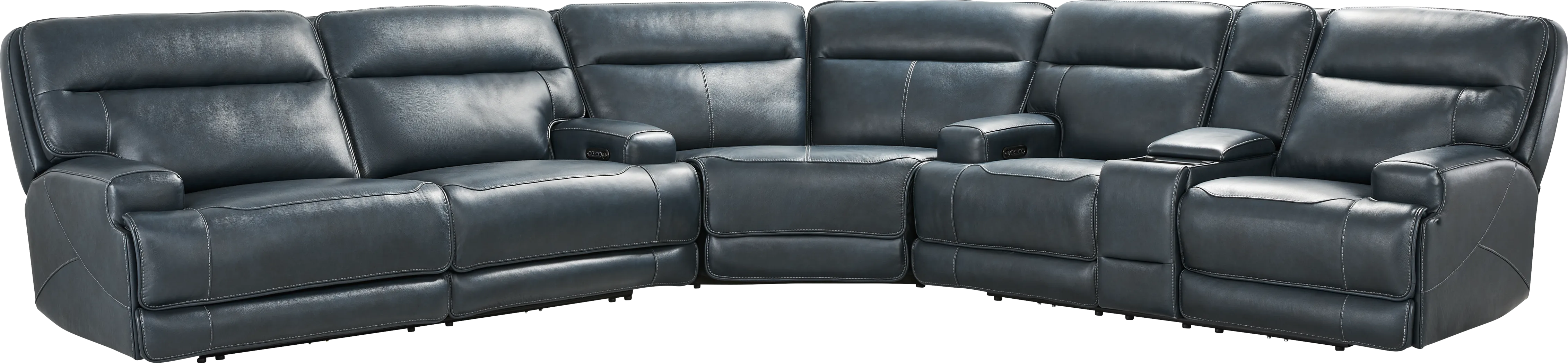 Brayden Blue Leather 3 Pc Dual Power Reclining Sectional - Thumbnail - Image 2
