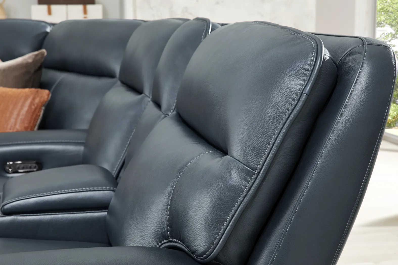 Brayden Blue Leather 3 Pc Dual Power Reclining Sectional - Image 5