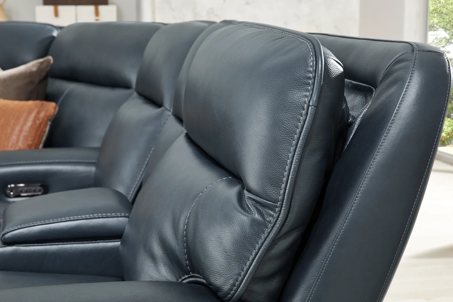 Brayden Blue Leather 3 Pc Dual Power Reclining Sectional - Image 8