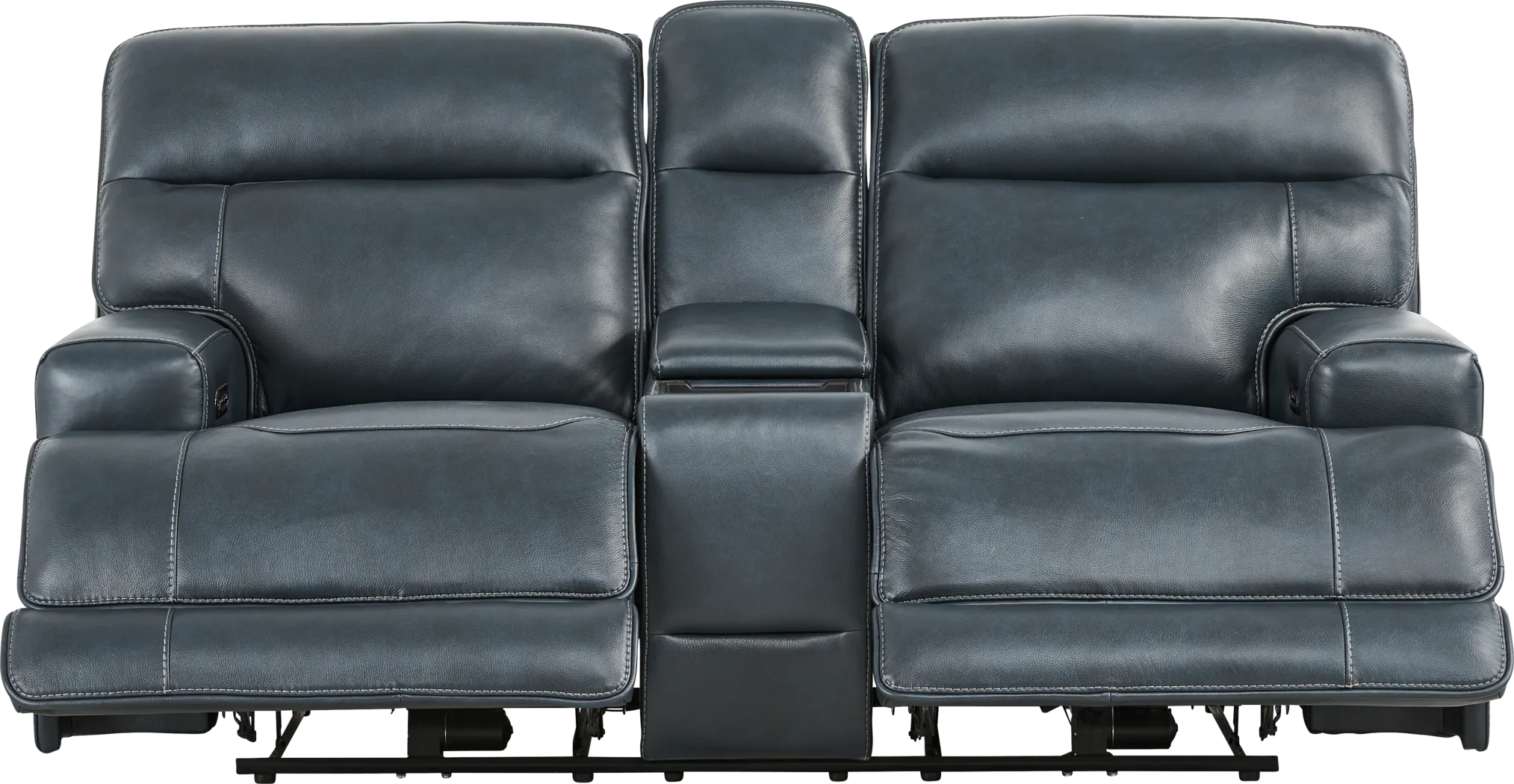 Brayden Blue Leather Dual Power Reclining Console Loveseat - Thumbnail - Image 2