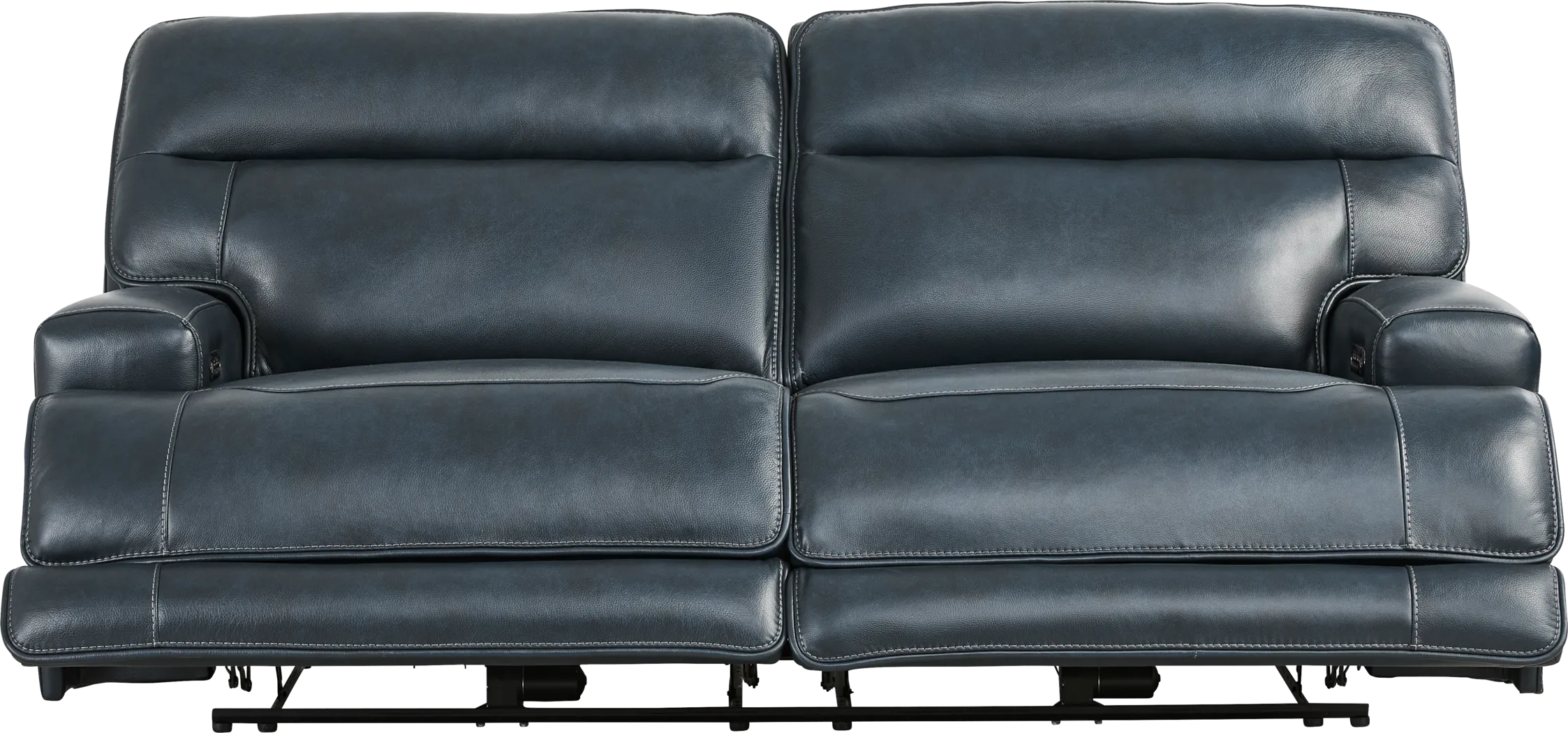 Brayden Blue Leather Dual Power Reclining Sofa - Thumbnail - Image 2