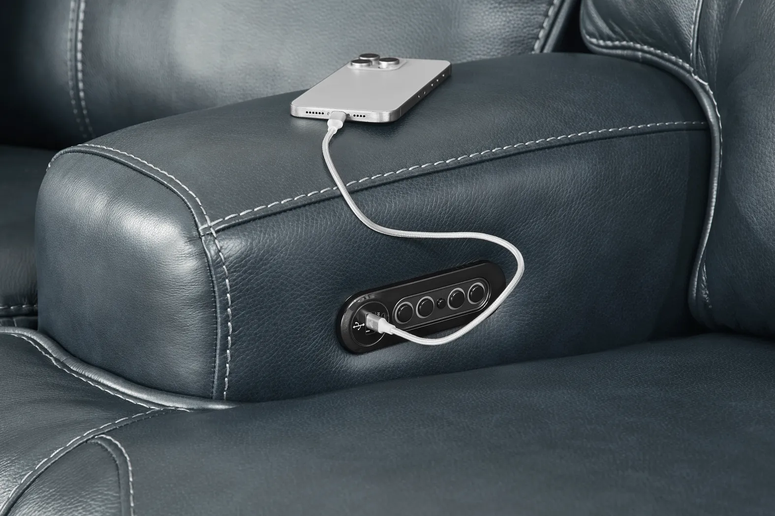 Brayden Blue Leather 7 Pc Dual Power Reclining Living Room - Image 4