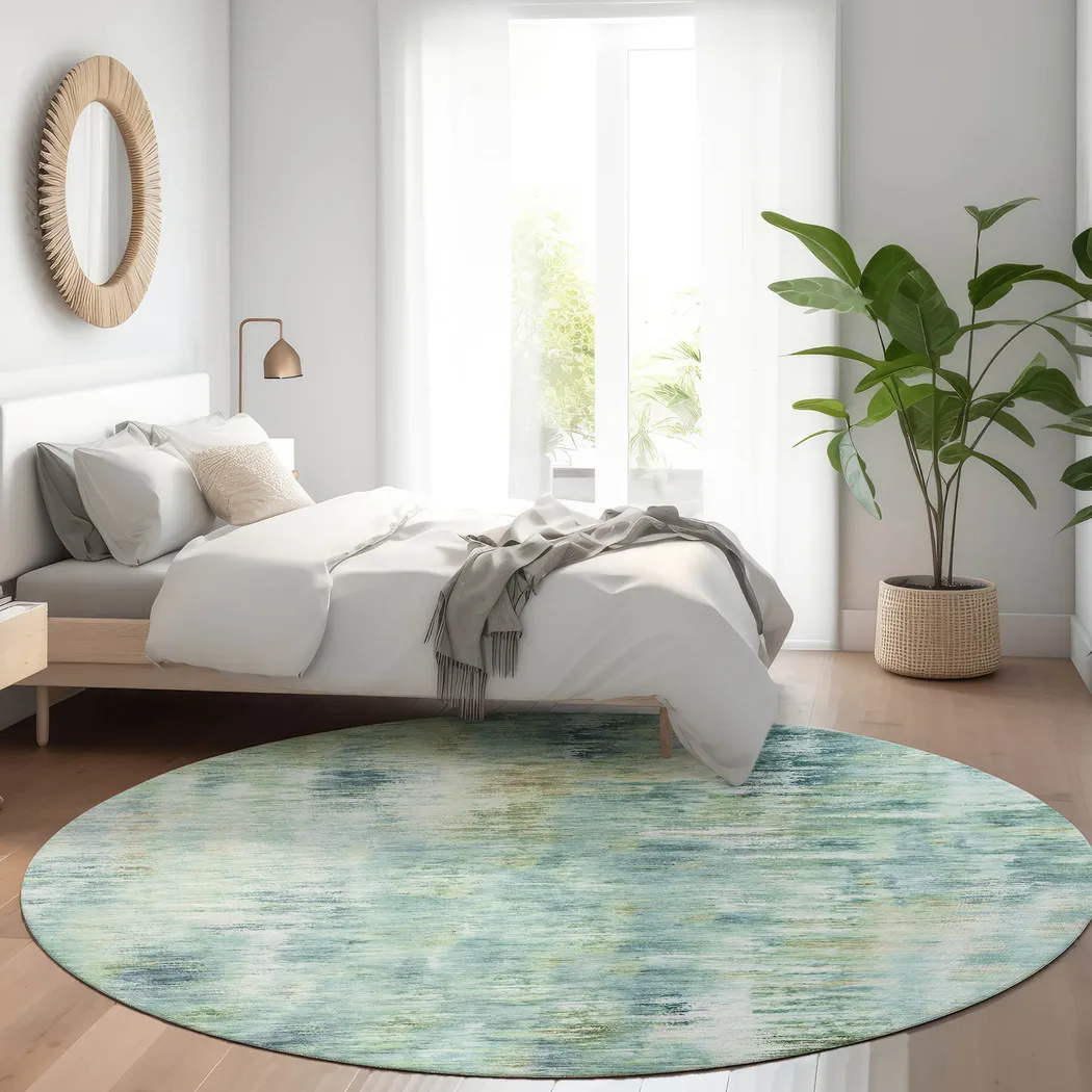 Breka Teal 8' Round Machine Washable Rug - Thumbnail - Image 2