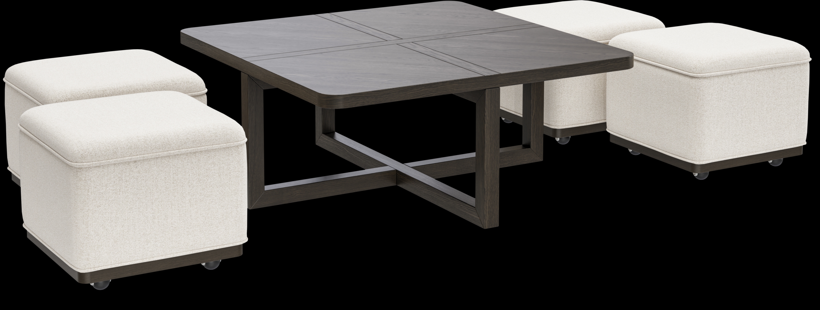 Bremen Charcoal Cocktail Table with Four Ottomans - Thumbnail - Image 2