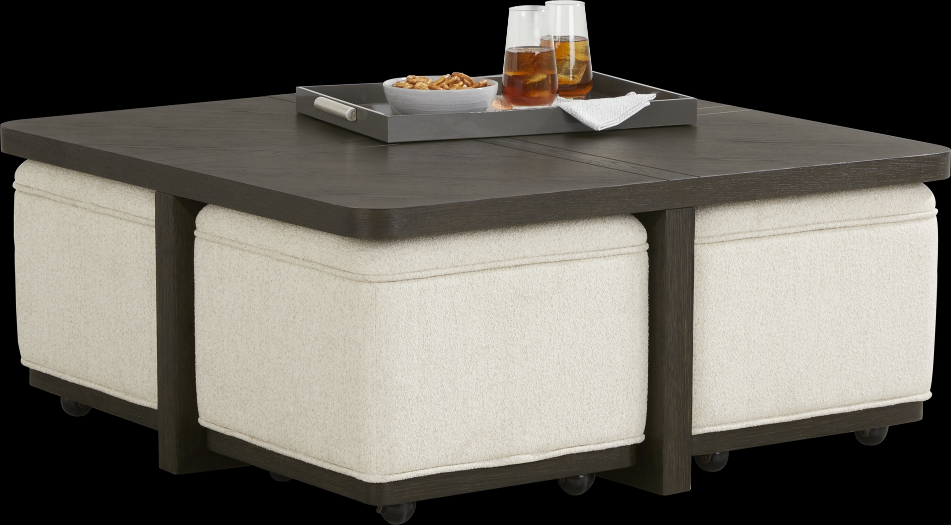 Bremen Charcoal Cocktail Table with Four Ottomans - Thumbnail - Image 3
