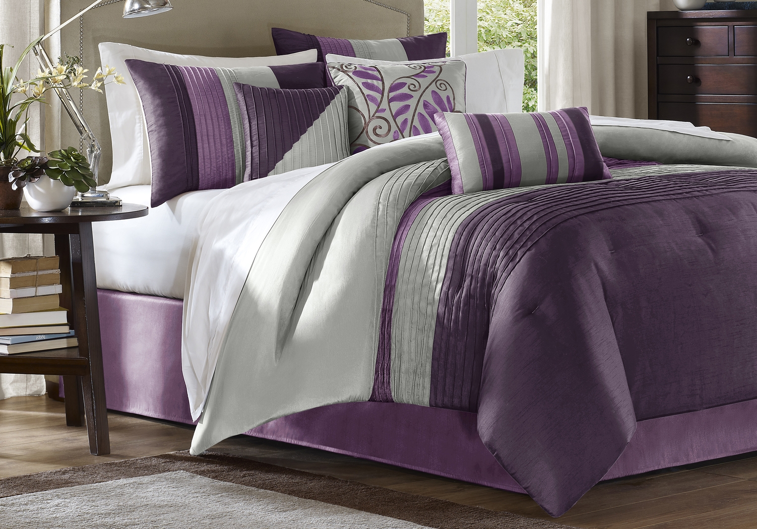 Brenna Purple 7 Pc Queen Comforter Set - Thumbnail - Image 1
