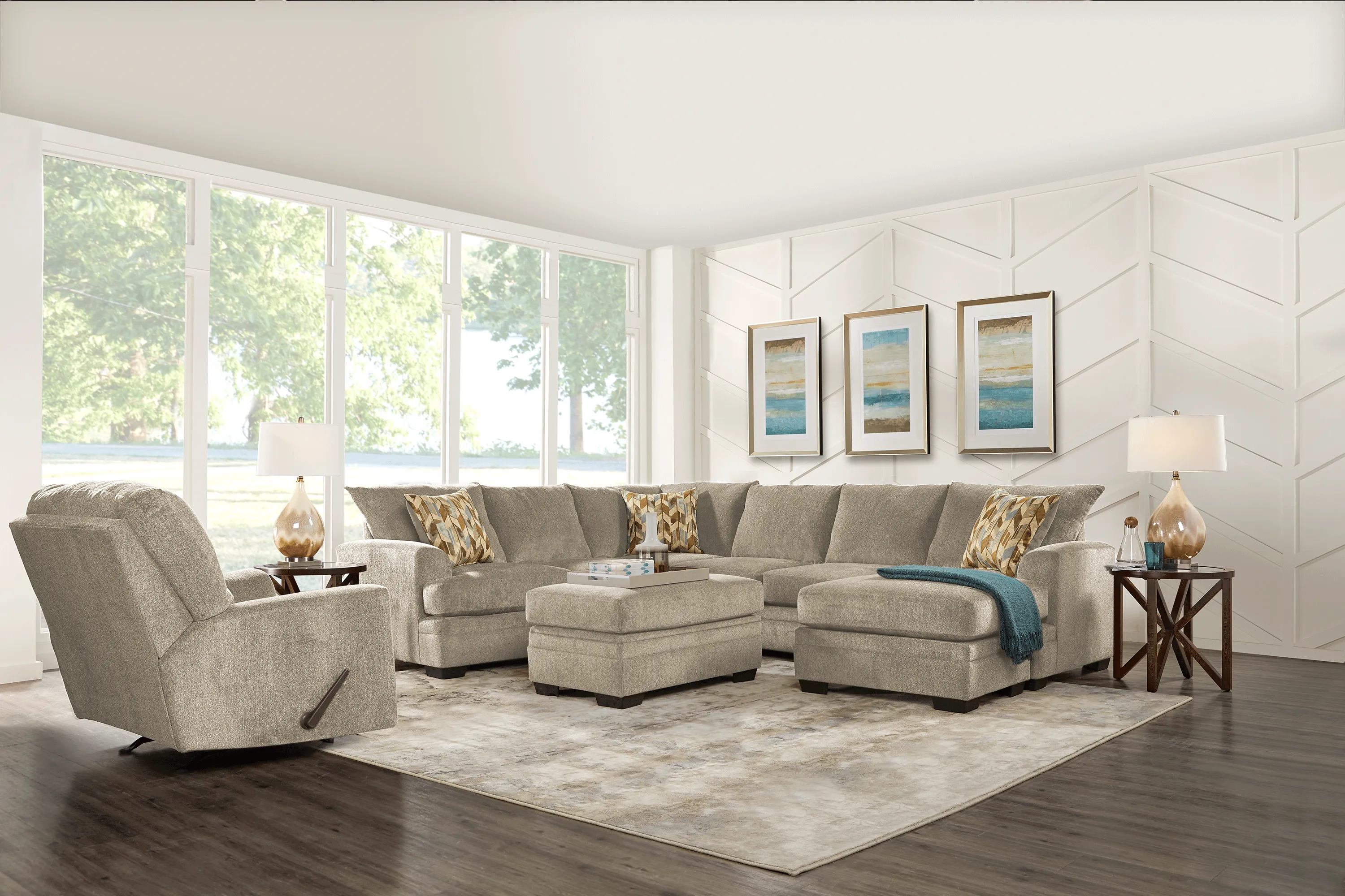Brenton Court Platinum 3 Pc Sectional Living Room - Thumbnail - Image 1