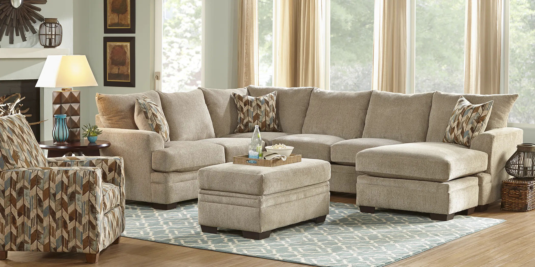 Brenton Court Platinum 4 Pc Sectional Living Room Plus HDTV - Thumbnail - Image 1