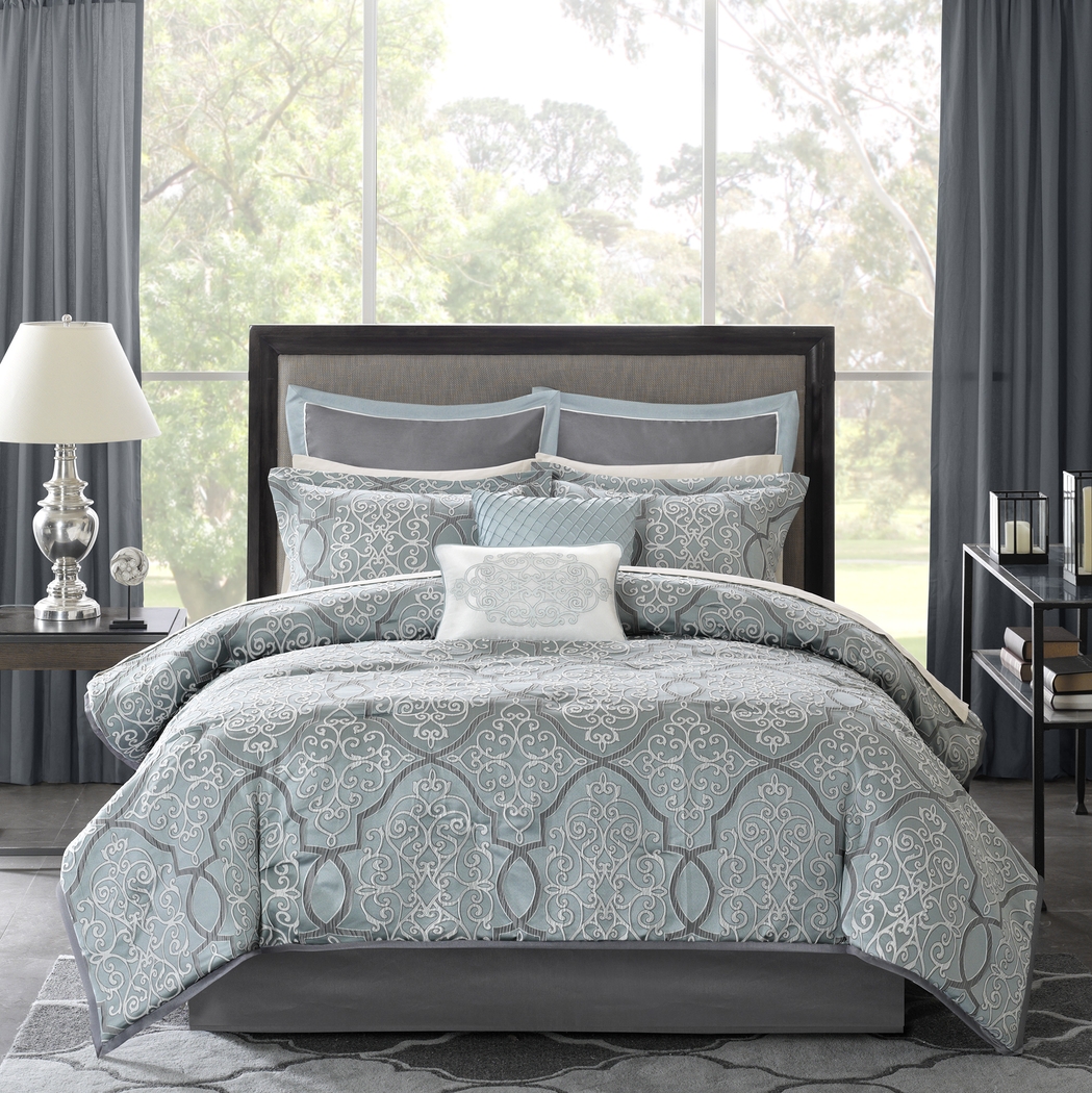 Brerard Blue 12 Pc Queen Comforter Set - Thumbnail - Image 1