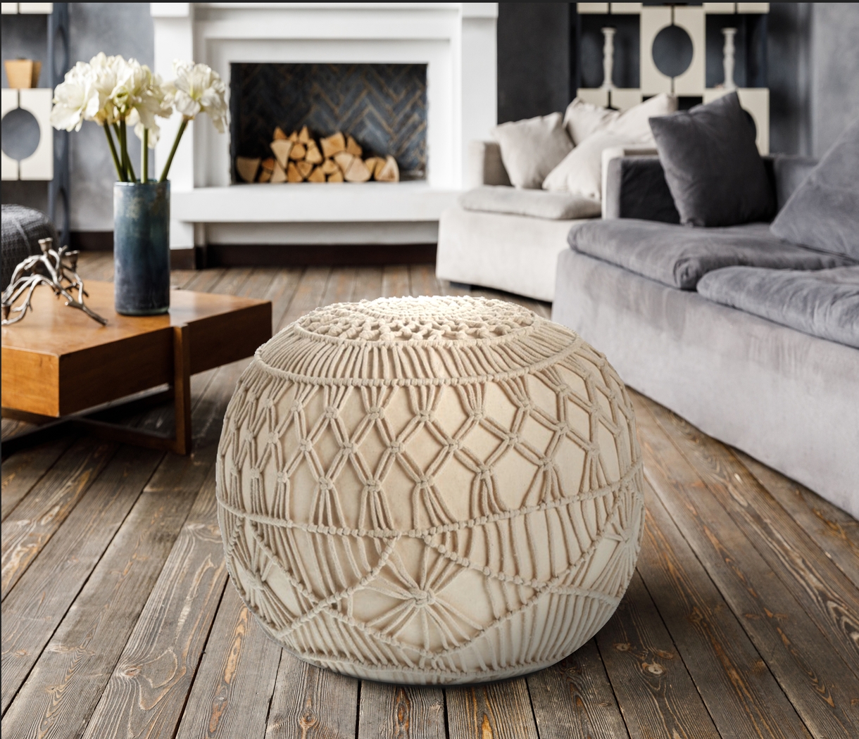 Bresian Beige/Natural Pouf - Thumbnail - Image 2