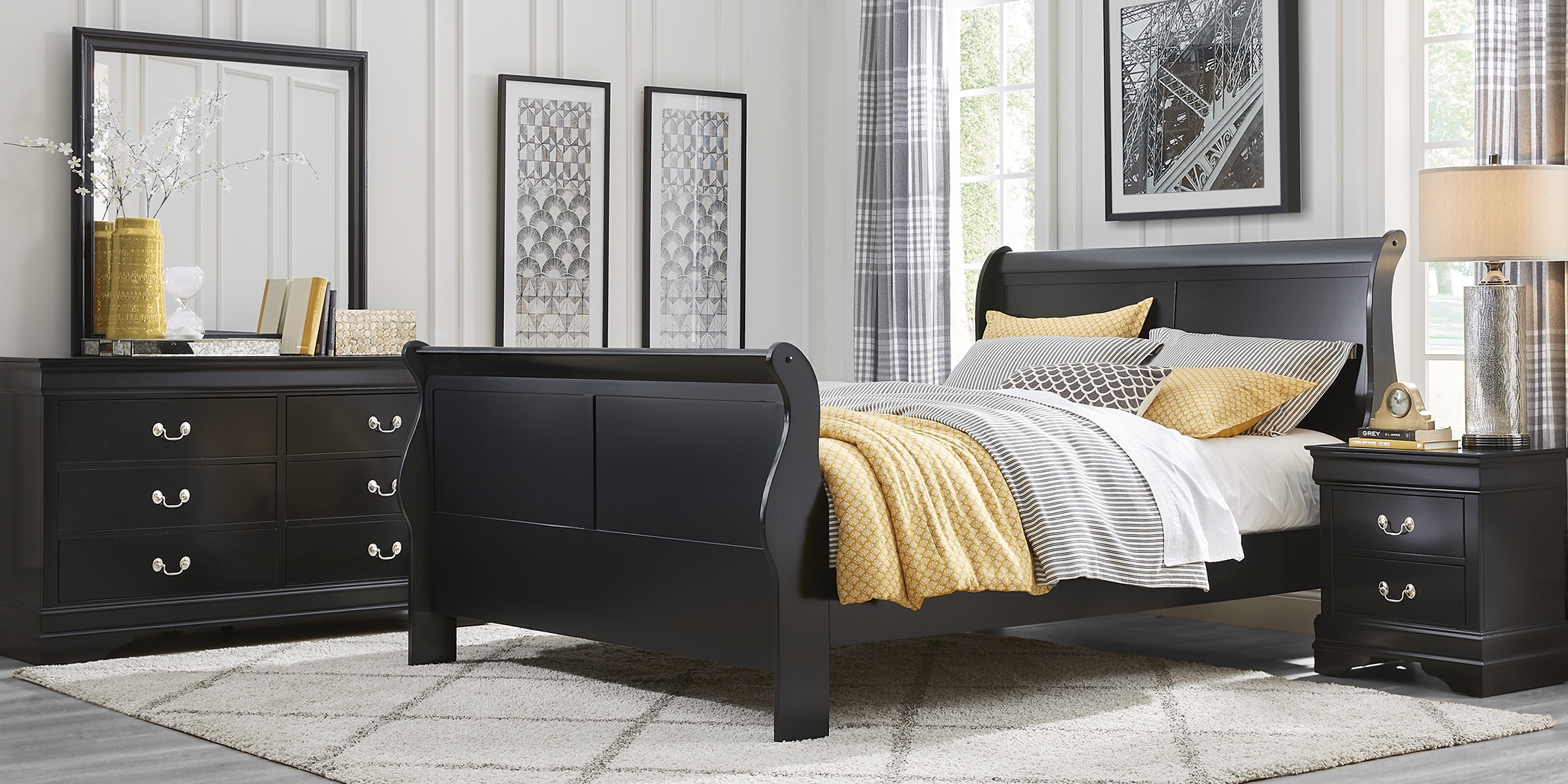 Brevard Black 3 Pc Queen Sleigh Bed - Thumbnail - Image 2