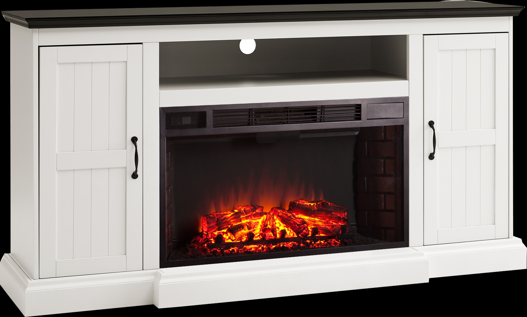 Breyfogle White 66 in. Console With Electric Log Fireplace - Thumbnail - Image 1