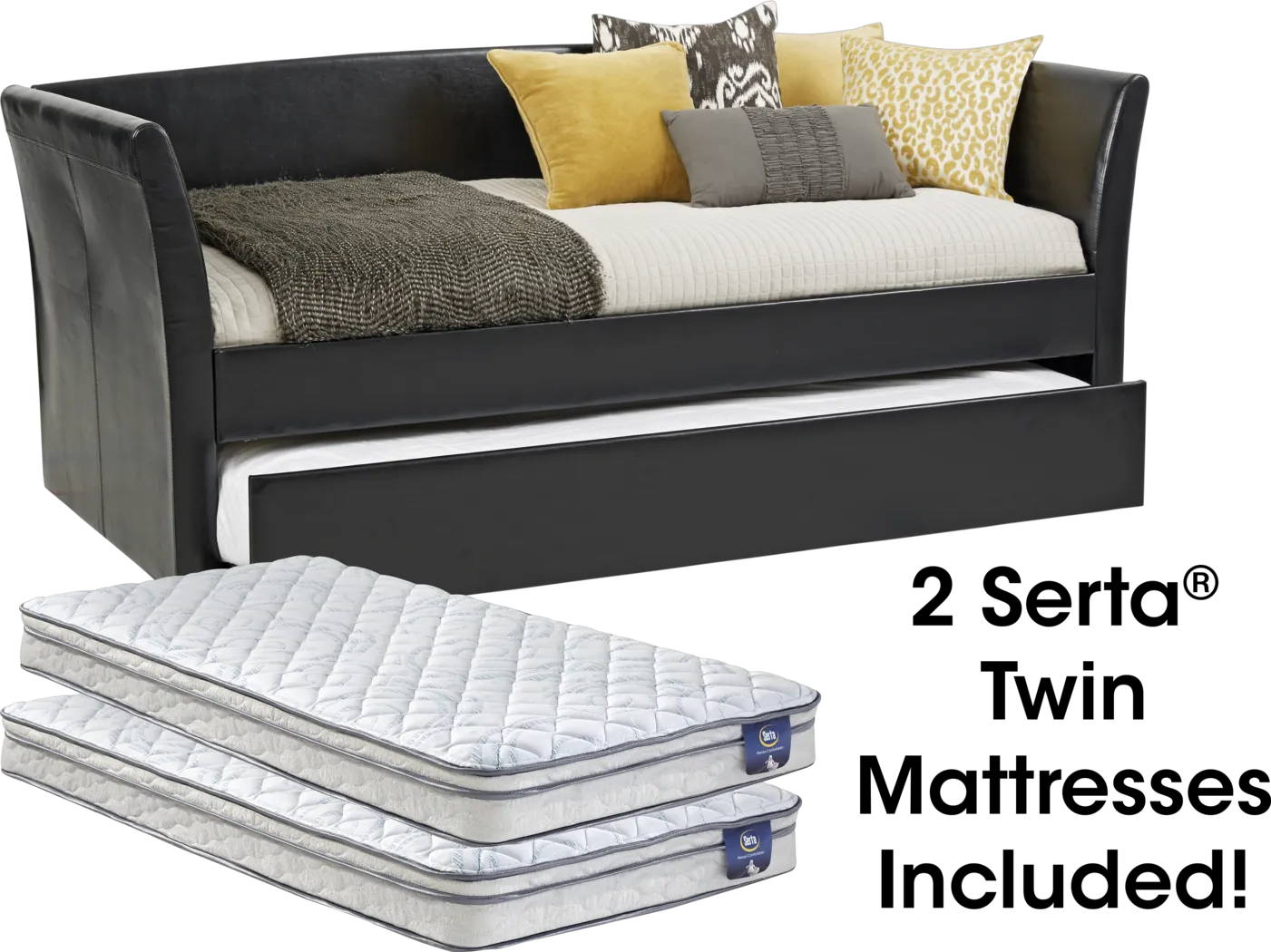 Brianne Black Daybed with Trundle and 2 Mattresses - Thumbnail - Image 1