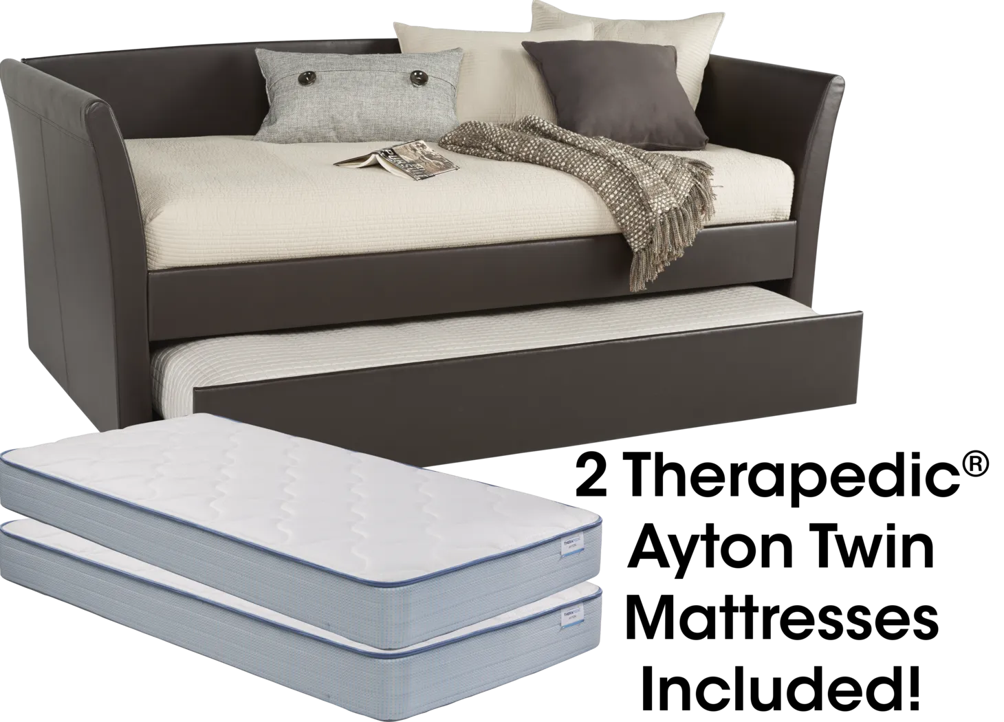 Brianne Brown Daybed with Trundle and 2 Mattresses - Thumbnail - Image 1