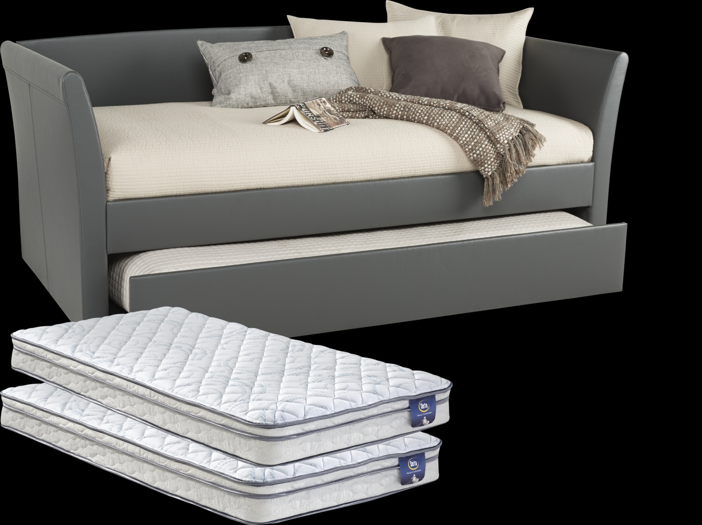 Brianne Gray Daybed with Trundle and 2 Mattresses - Thumbnail - Image 1