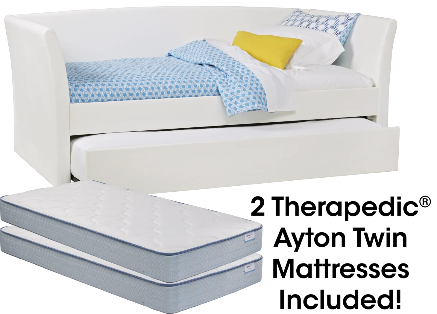 Brianne White Daybed with Trundle and 2 Mattresses - Thumbnail - Image 1