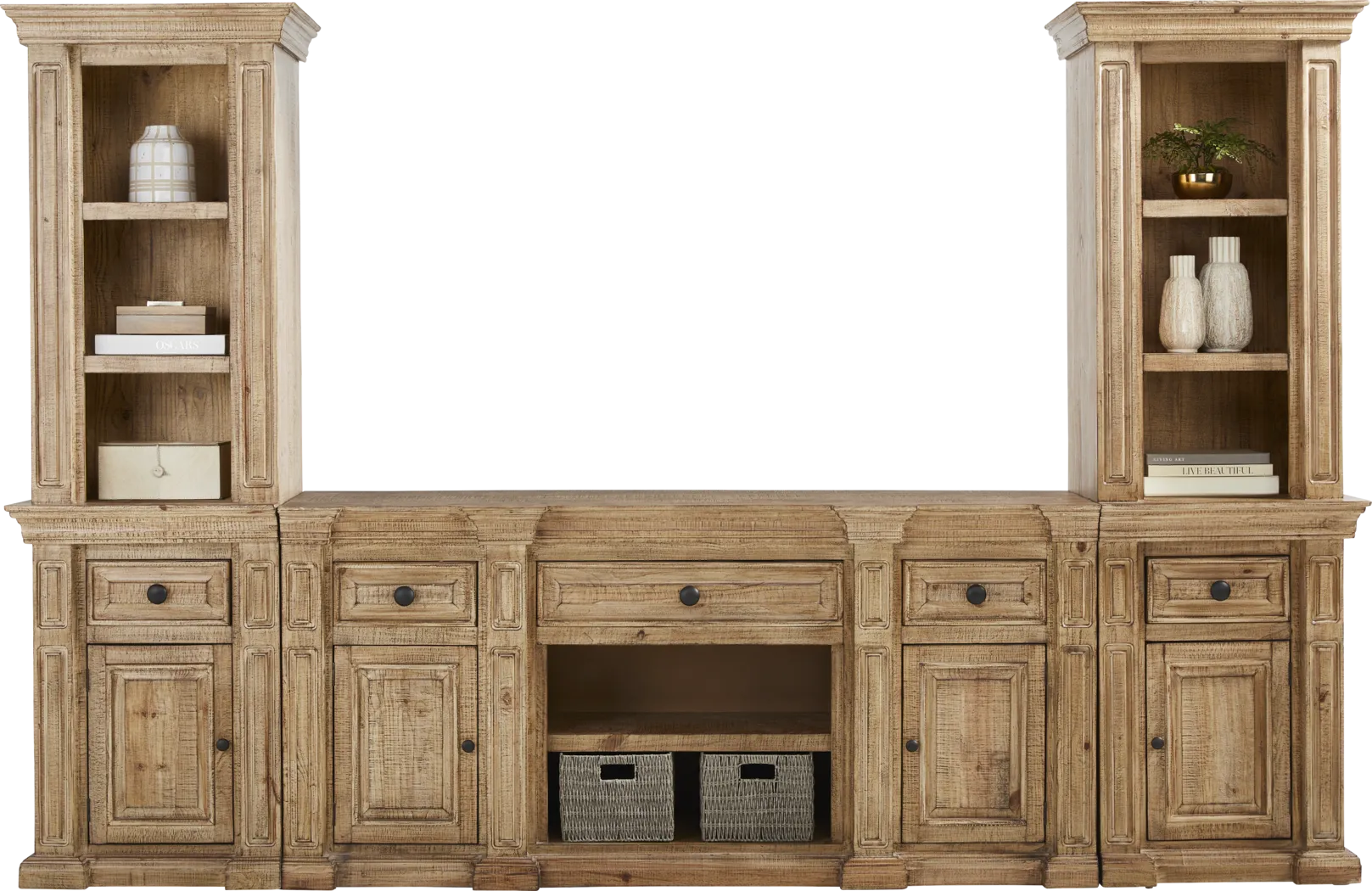 Briar Hill Natural 3 Pc Wall Unit with 72 in. Console - Thumbnail - Image 2