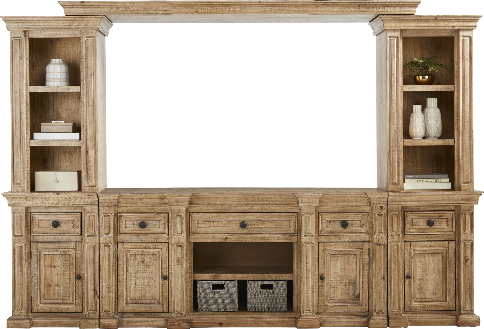 Briar Hill Natural 4 Pc Wall Unit with 72 in. Console - Thumbnail - Image 2