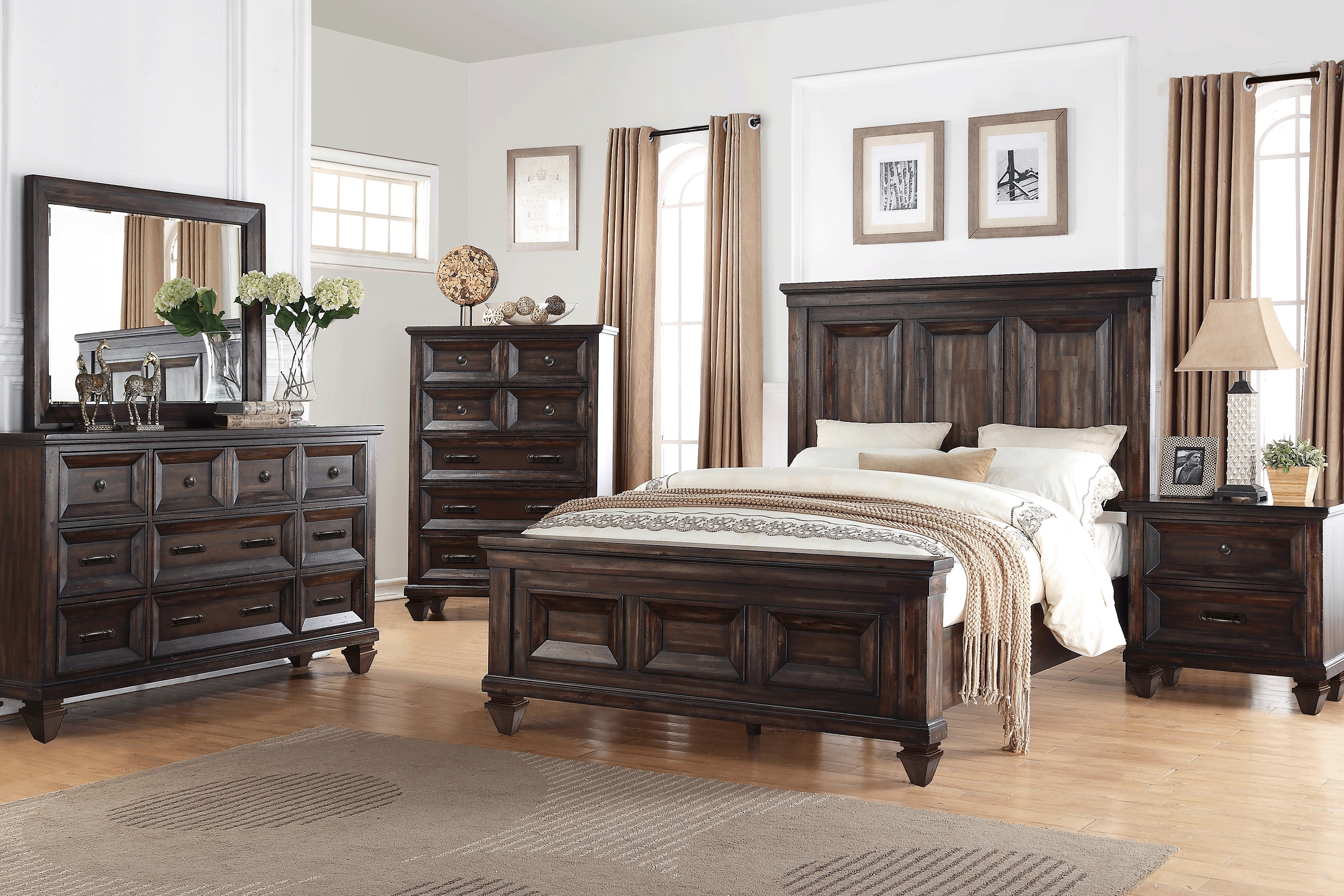 Bridgewood Walnut 5 Pc King Panel Bedroom - Thumbnail - Image 1