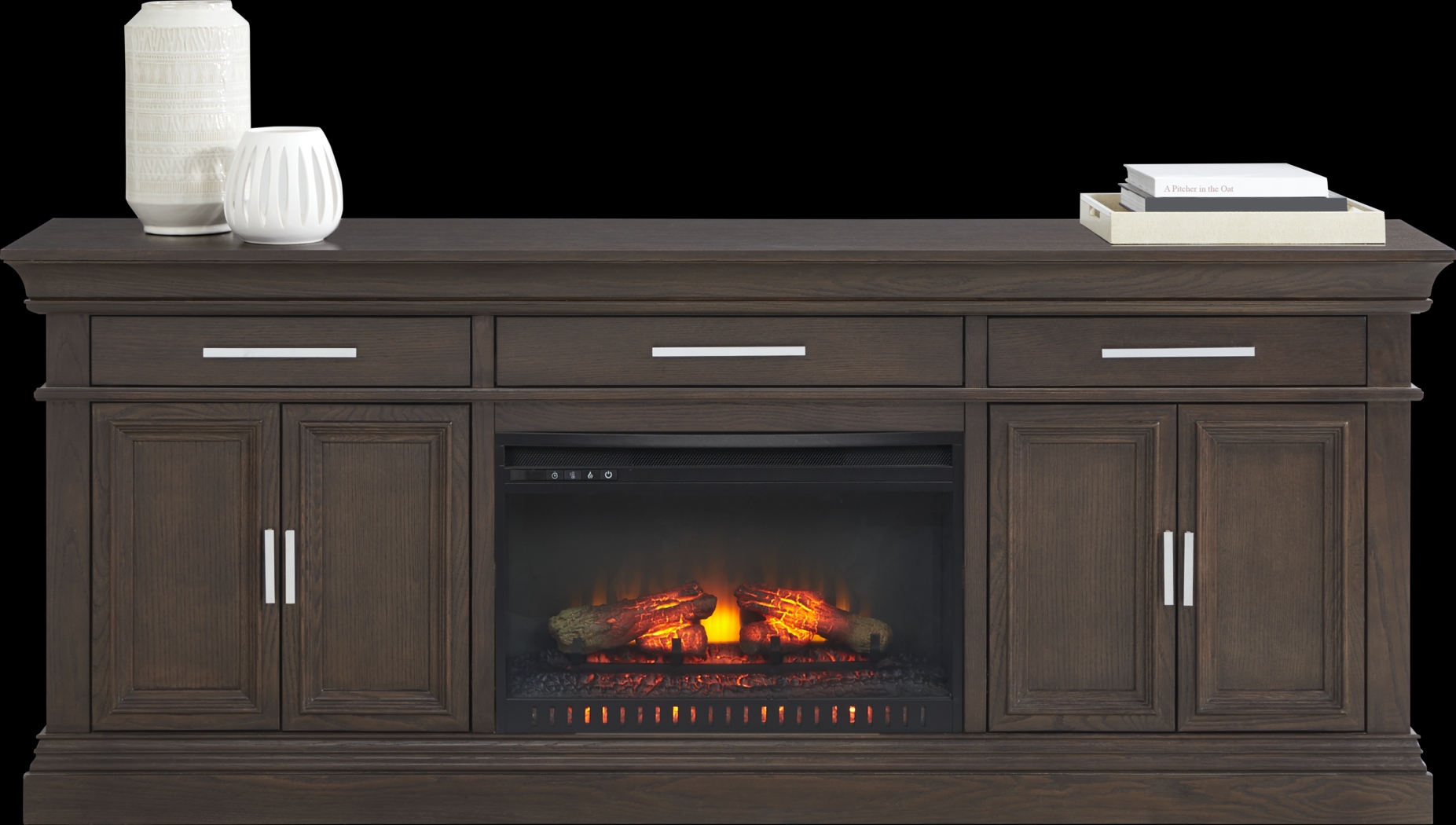 Brightwood Brown 2 Pc Wall Unit with 82 in. Console and Electric Log Fireplace - Thumbnail - Image 2